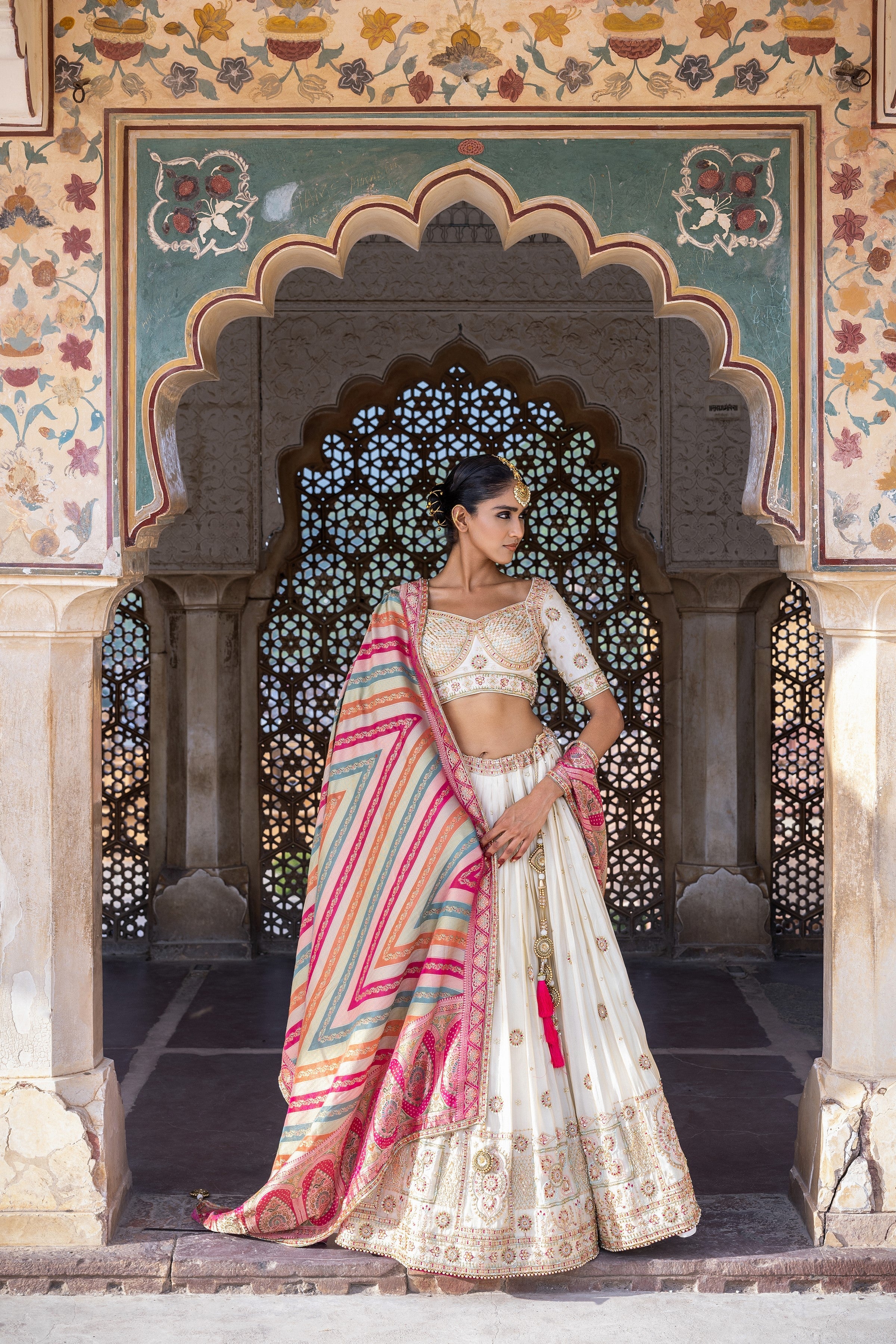 Ivory Handwork Satin Silk Lehenga Set