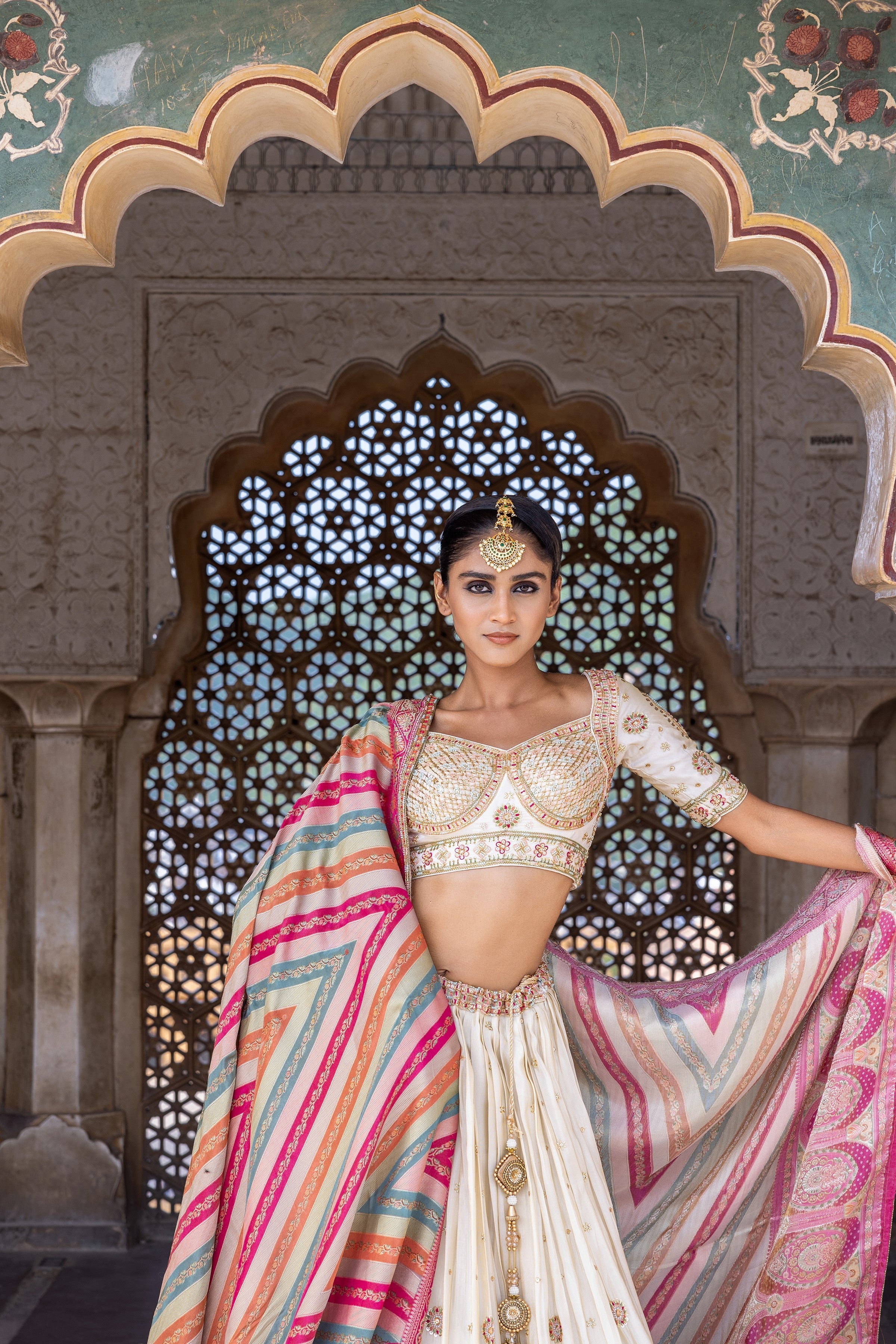 Ivory Handwork Satin Silk Lehenga Set