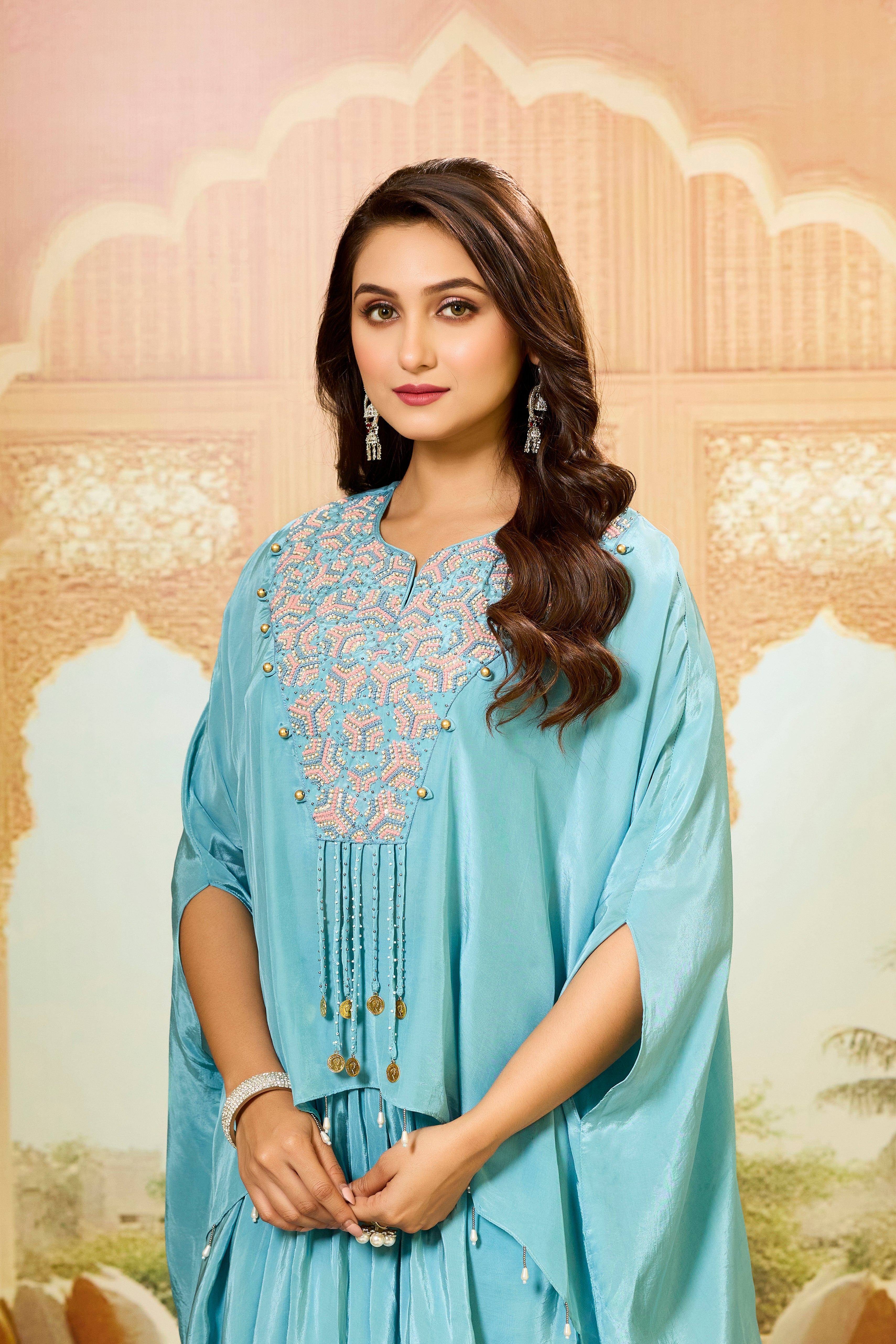 Blue Handwork Crepe Silk Skirt Set