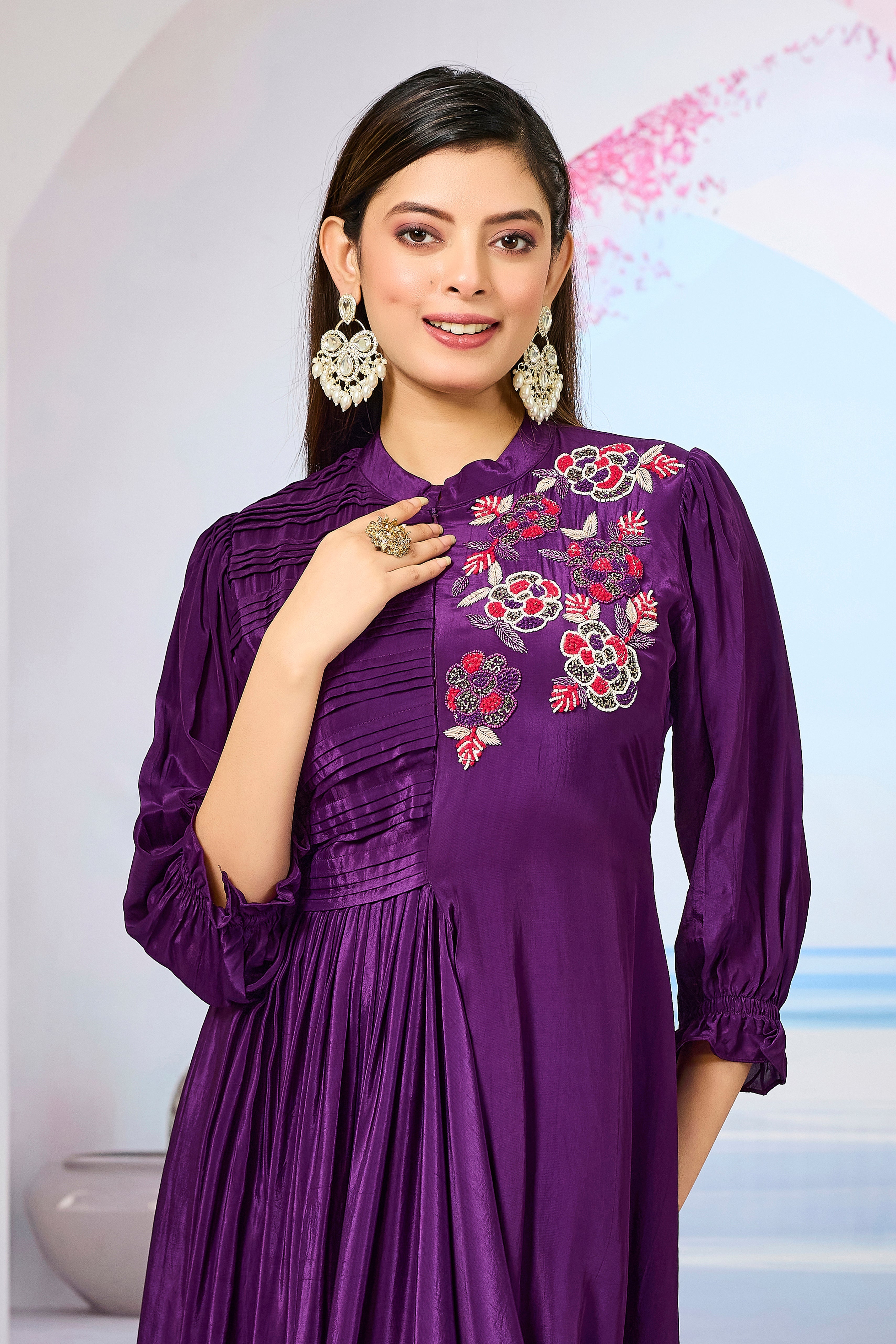 Violet Crepe Silk Cowl Gown