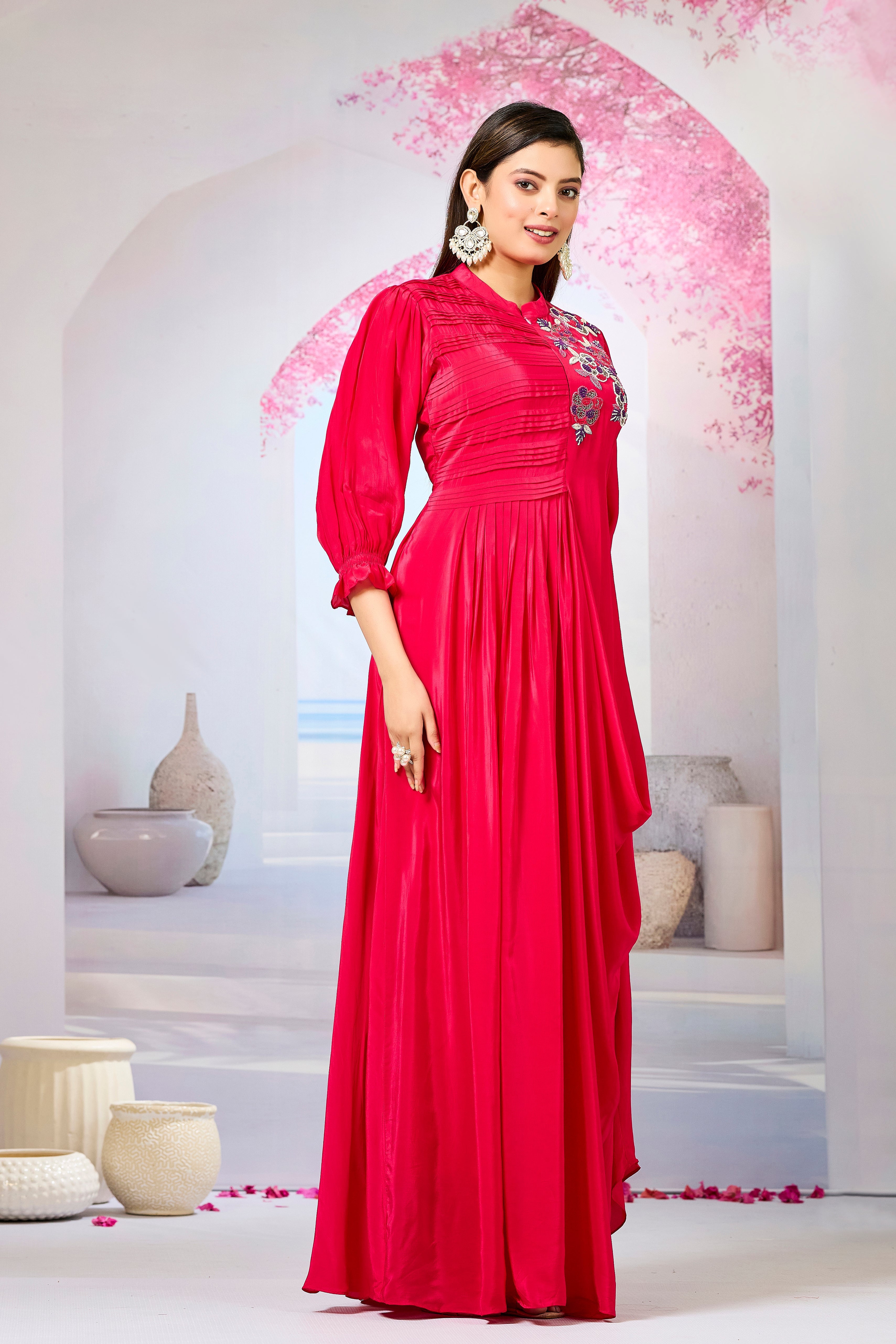 Red Crepe Silk Cowl Gown