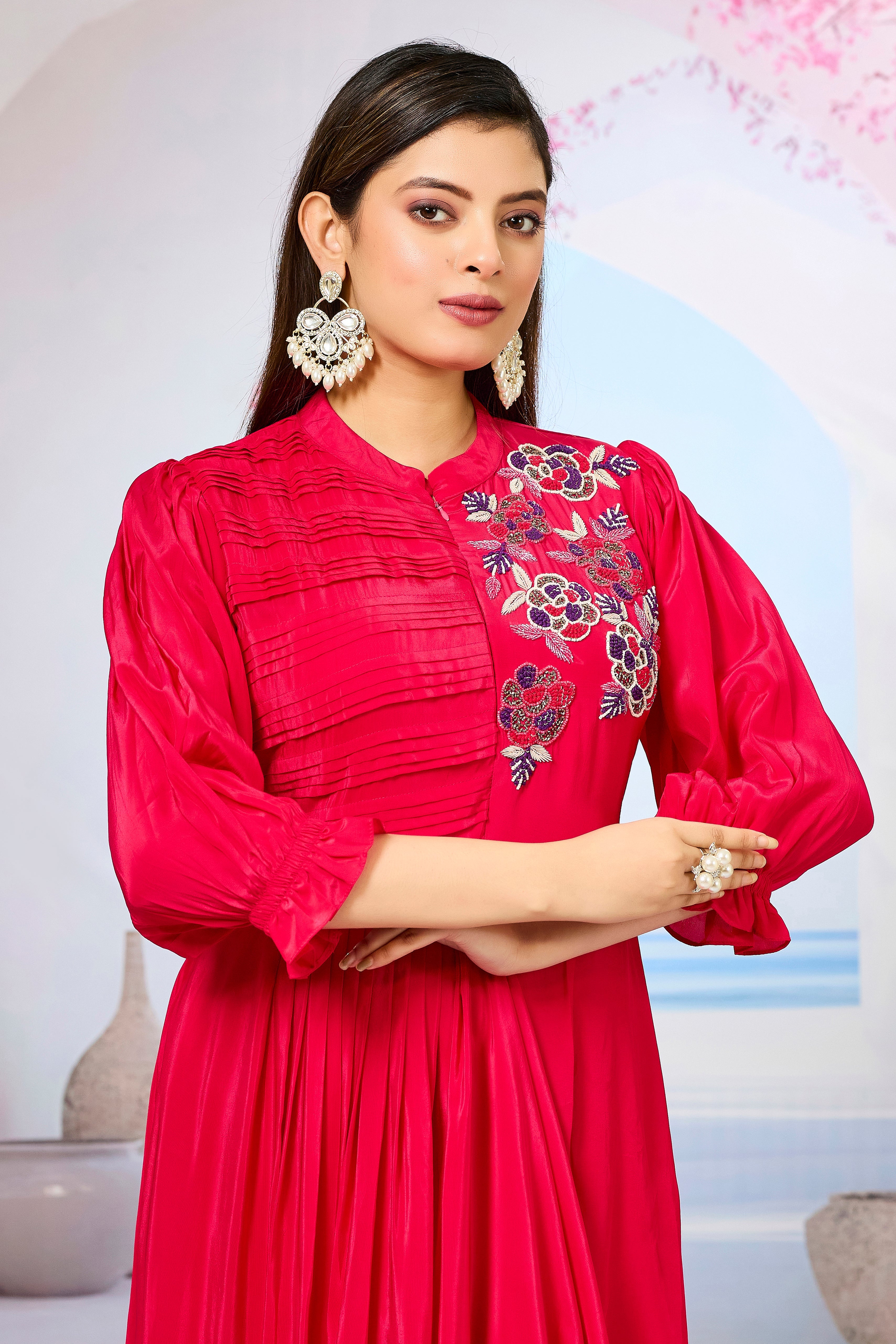 Red Crepe Silk Cowl Gown