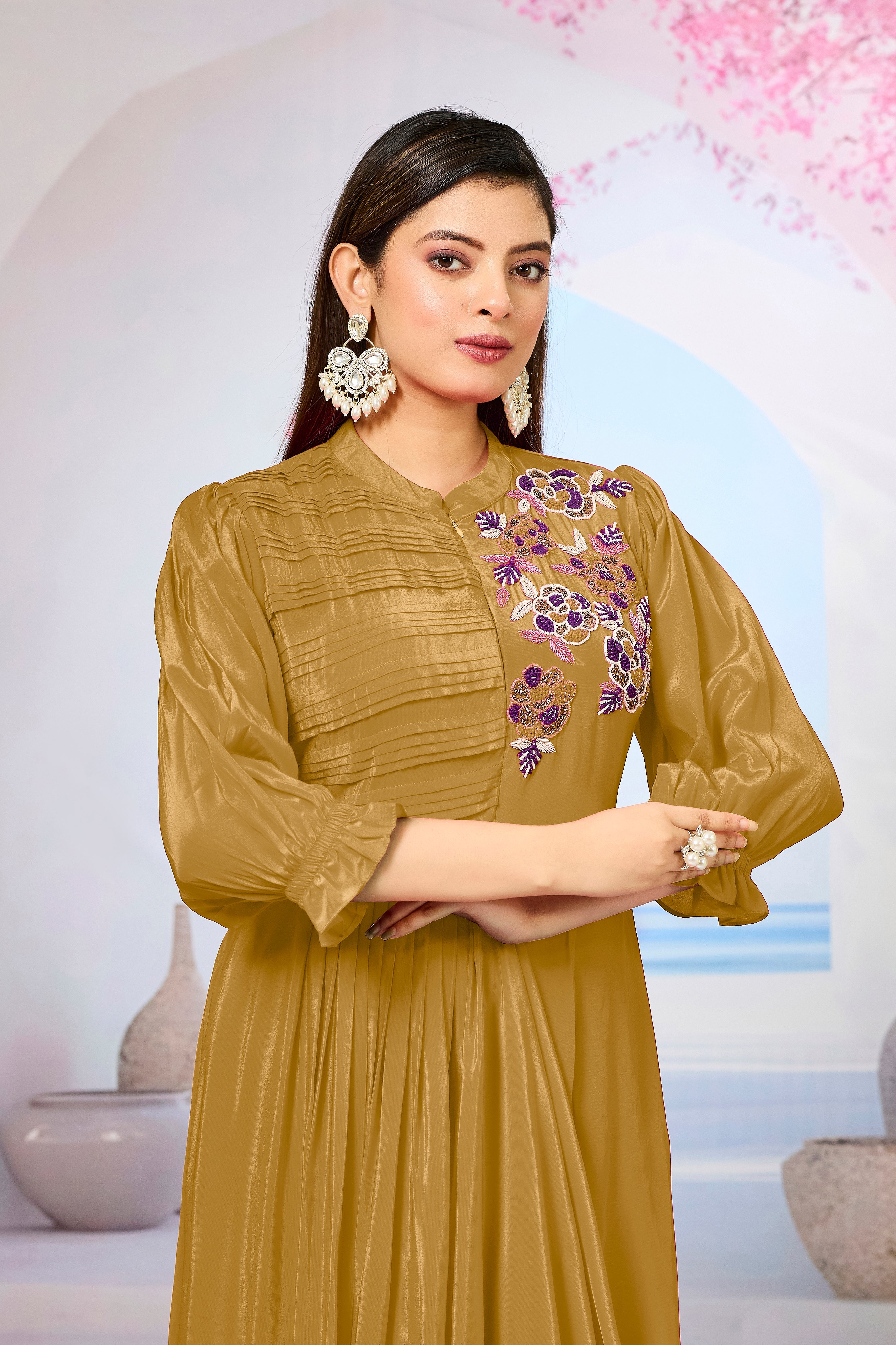 Bronze Crepe Silk Cowl Gown