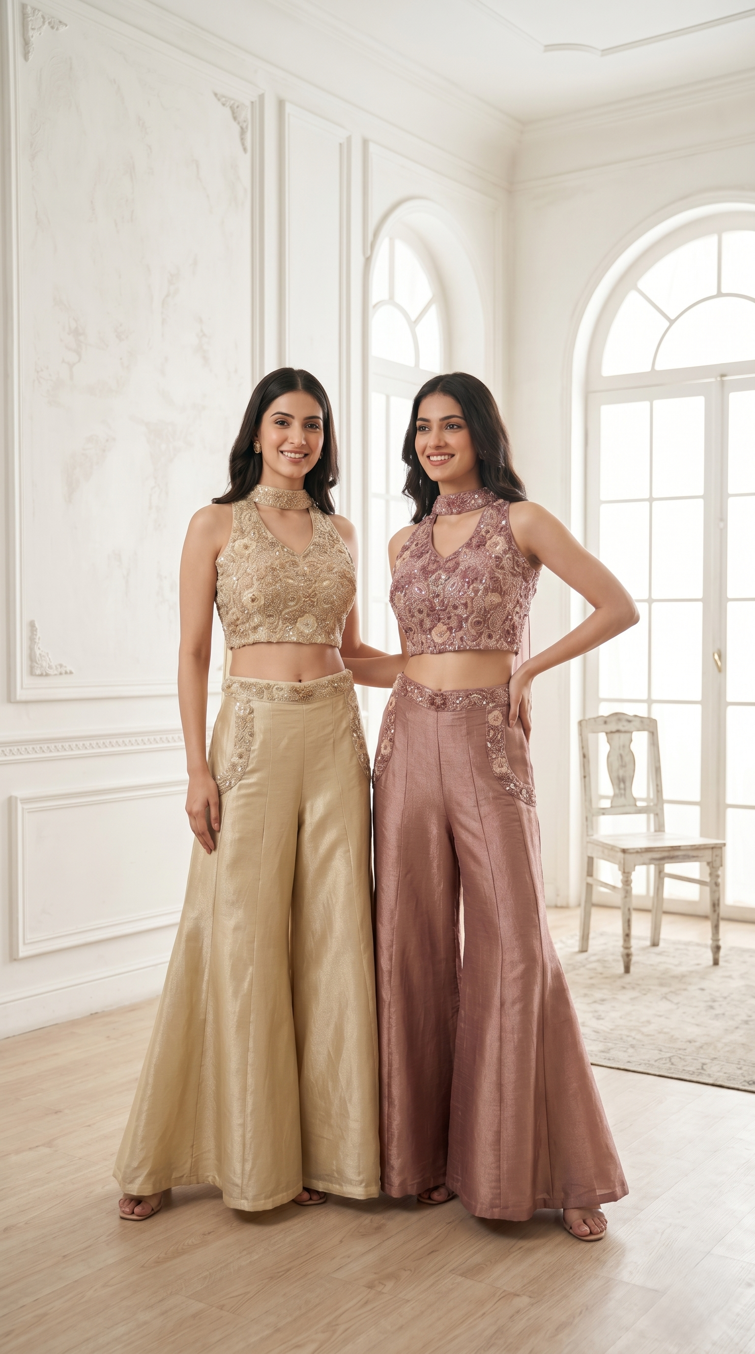 Royal Gold Embellished Premium Raw Silk Palazzo Set