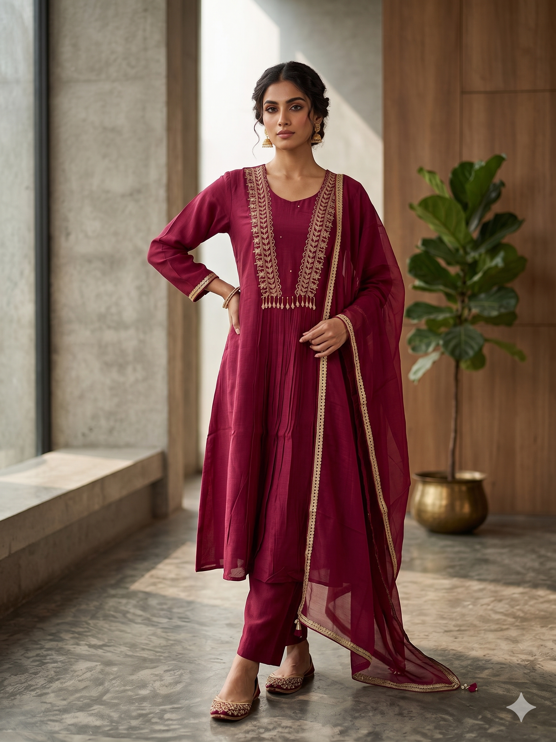Mulberry Pink Mul Chanderi Silk Suit Set