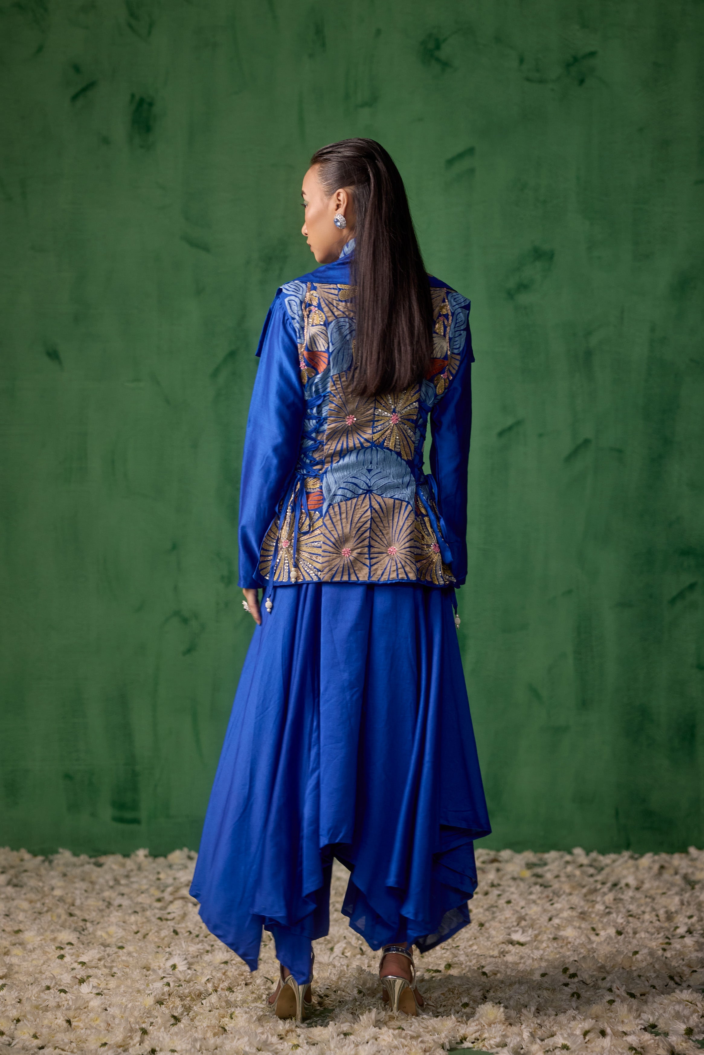Cobalt Blue Embellished Raw Silk Tunic Set