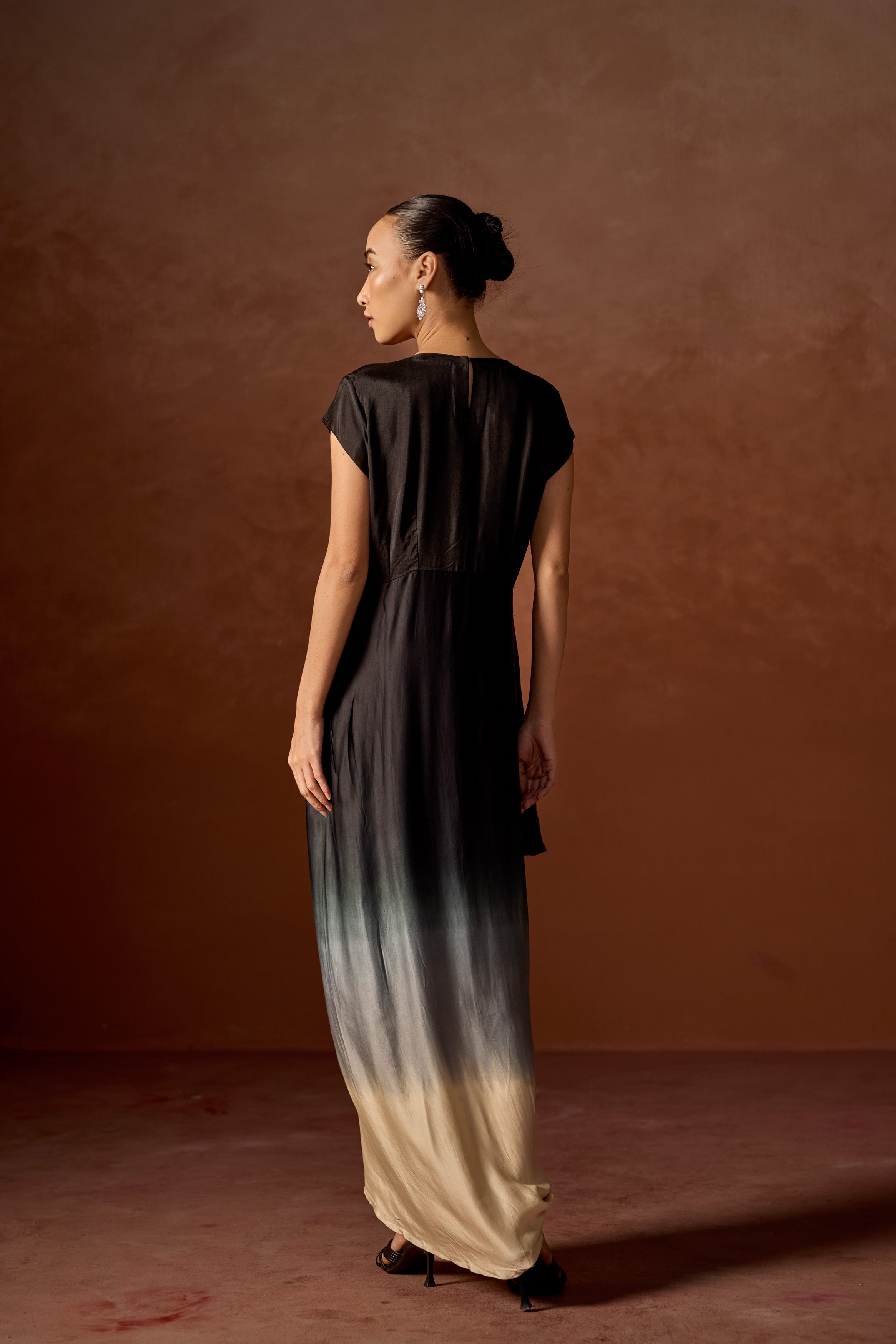 Charcoal Black Embellished Satin Silk Gown