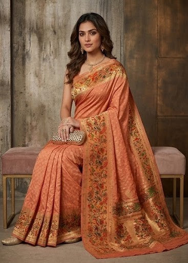 Peach Bandhej Printed Premium Silk Saree