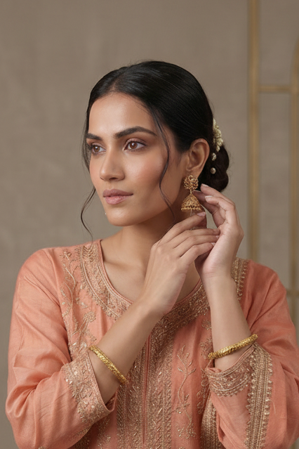 Soft Peach Tissue Silk Sharara Set