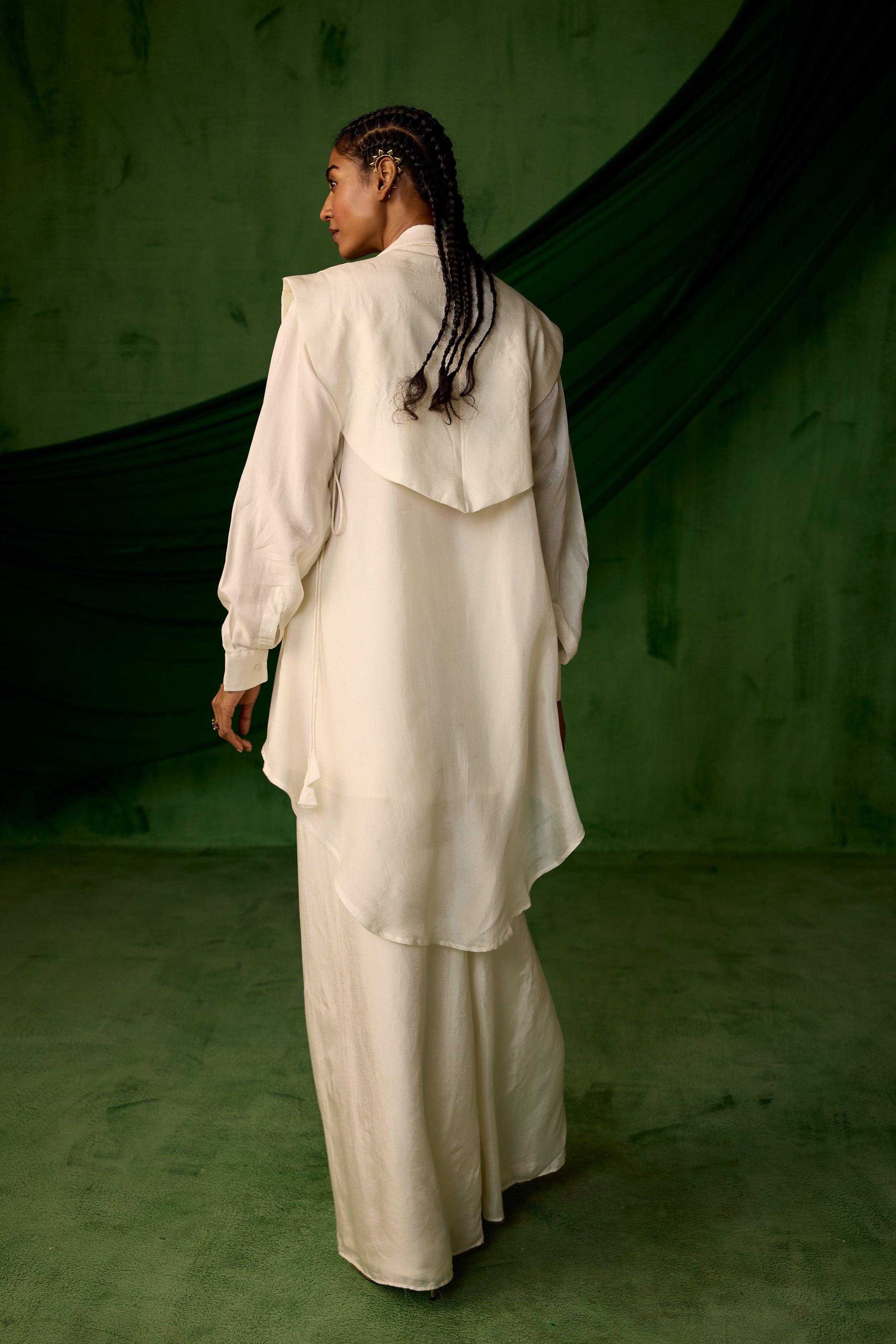 Classic White Embellished Chinon Silk Co-Ord Set