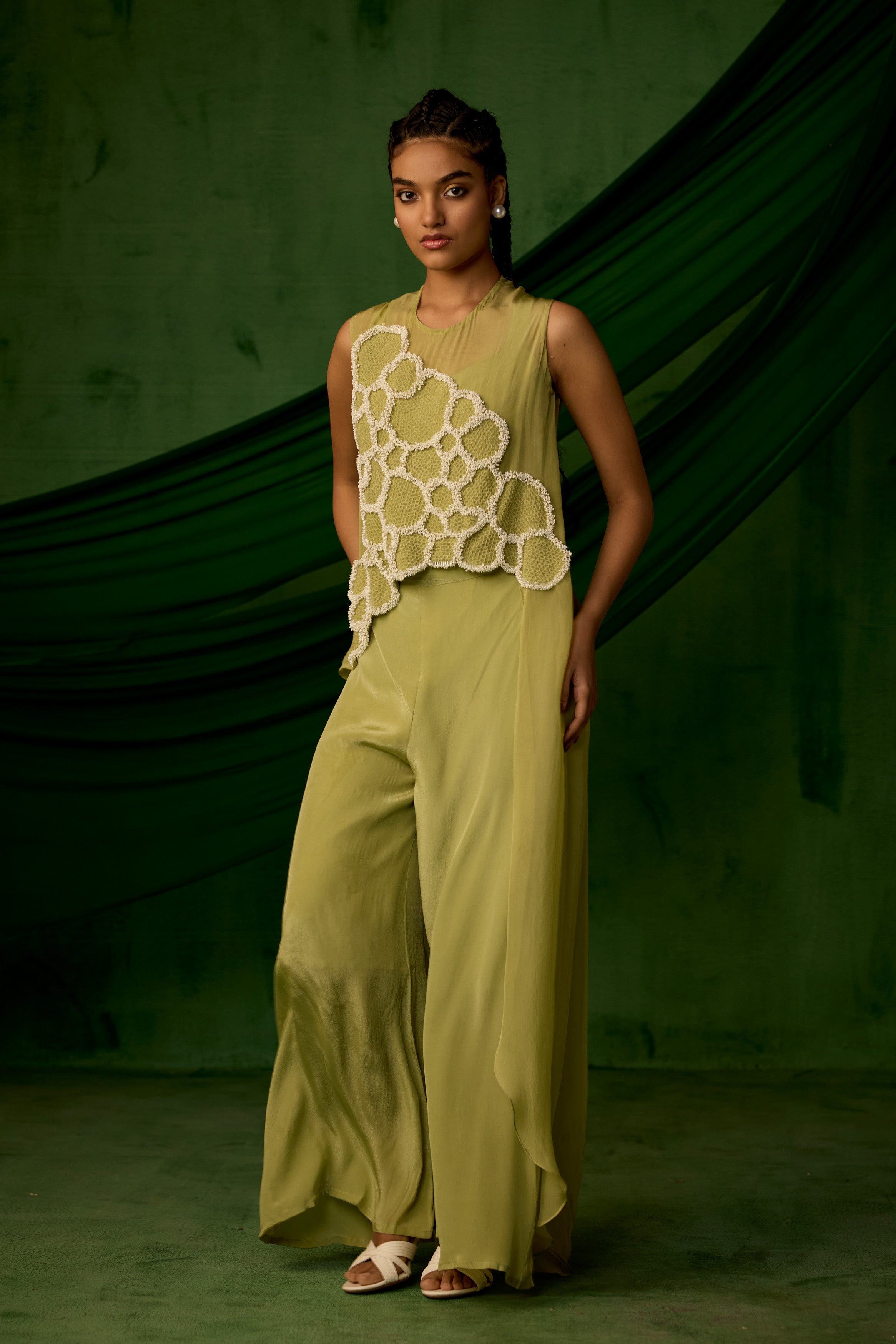 Soft Green Embellished Premium Crepe Silk Co-Ord Set