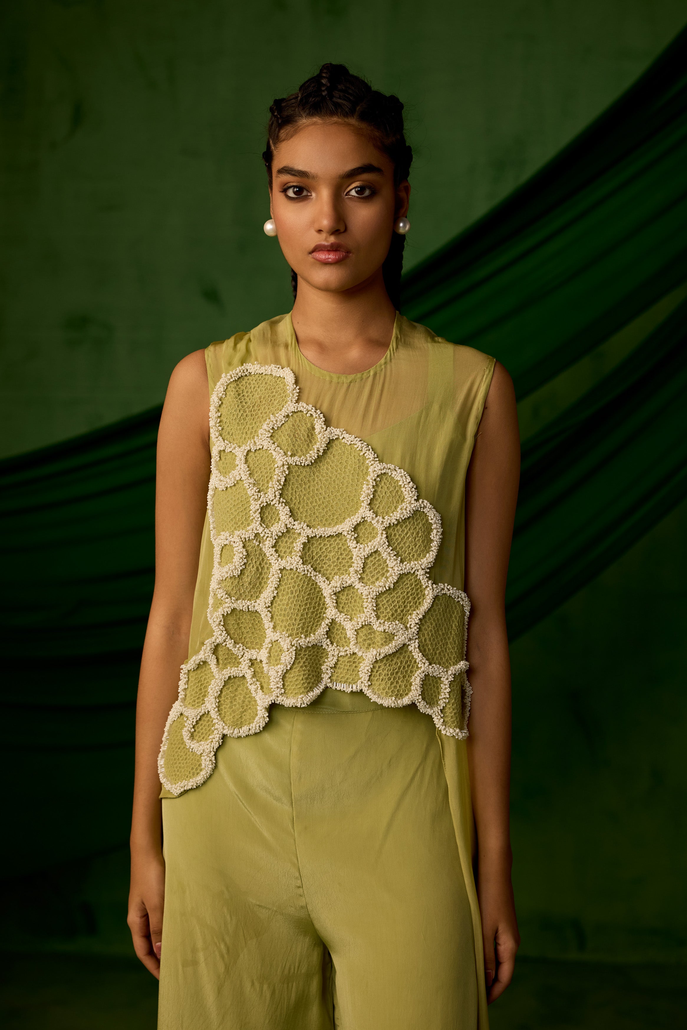 Soft Green Embellished Premium Crepe Silk Co-Ord Set