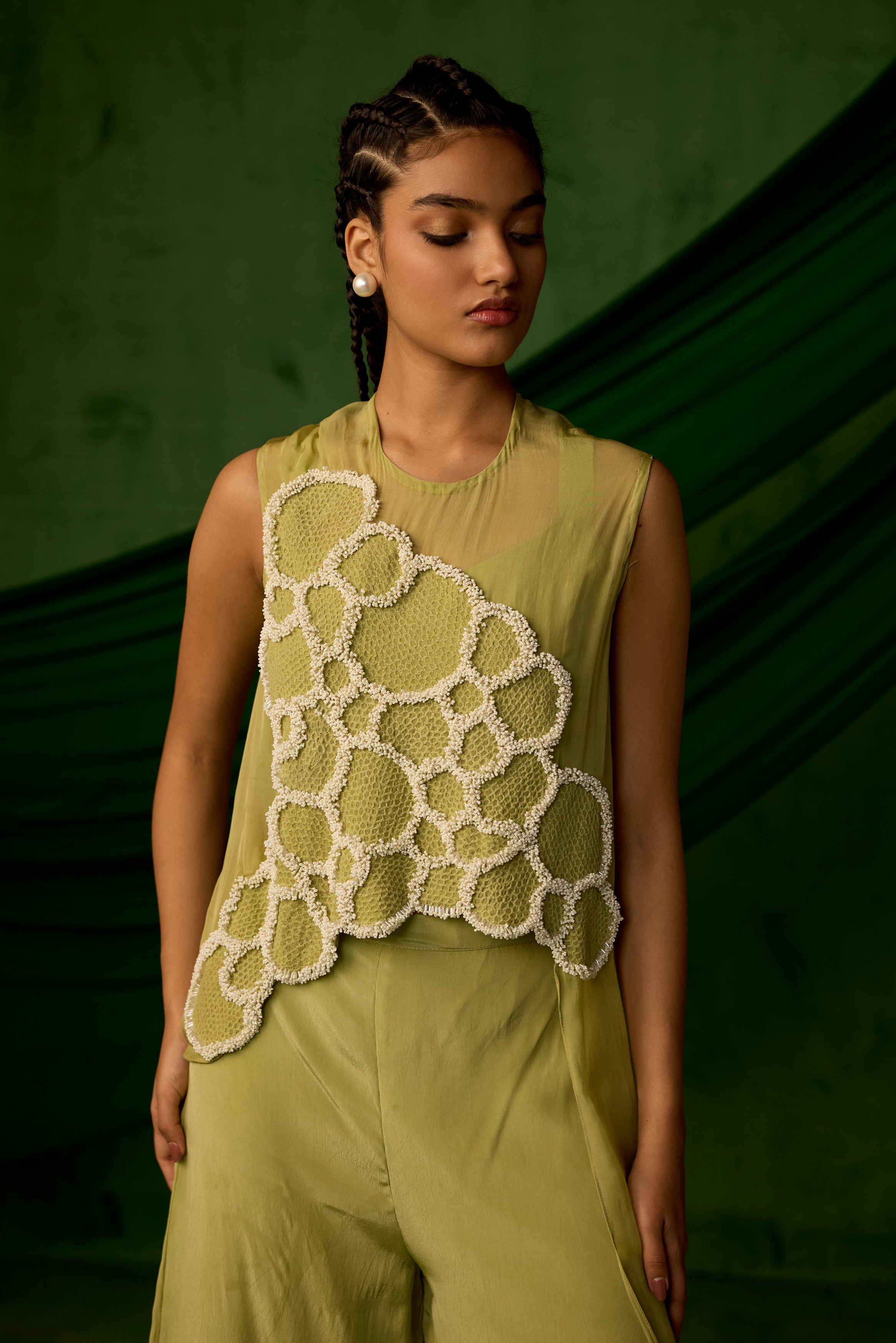 Soft Green Embellished Premium Crepe Silk Co-Ord Set