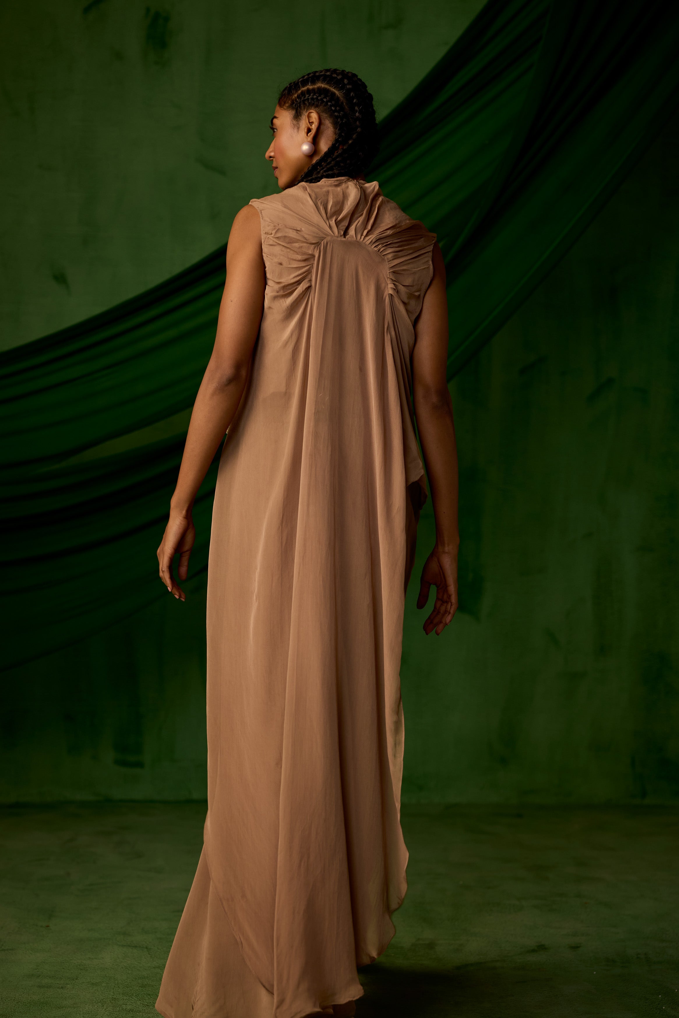 Soft Brown Embellished Premium Crepe Silk Co-Ord Set