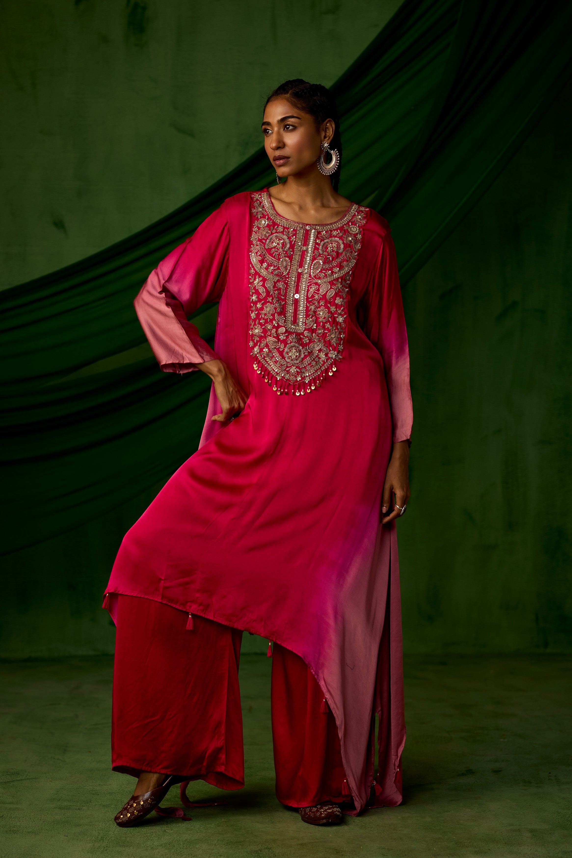 Blush Pink Embellished Satin Silk Kurta Set