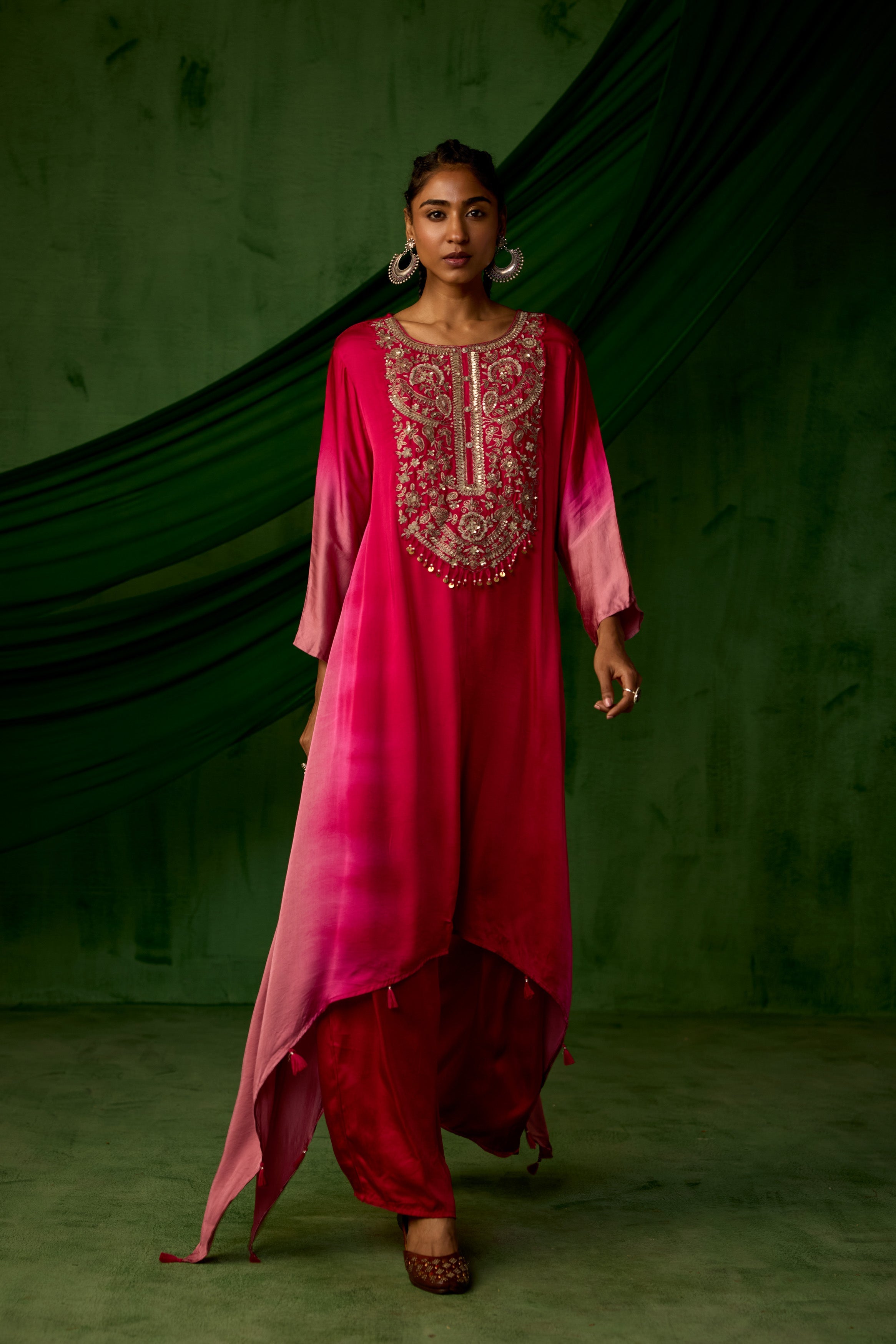 Blush Pink Embellished Satin Silk Kurta Set