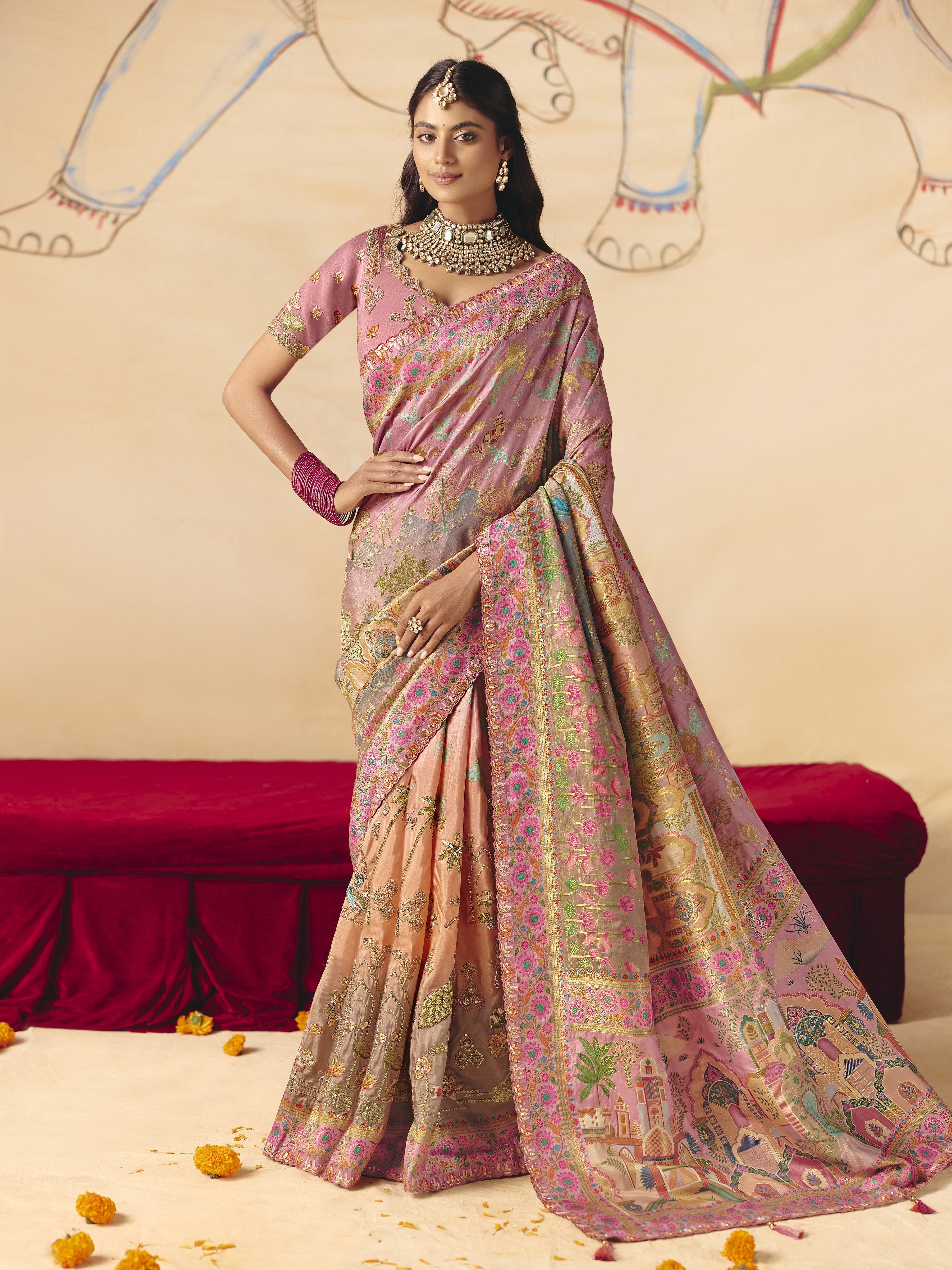 Heliotrope Purple Embellished Dola Silk Saree