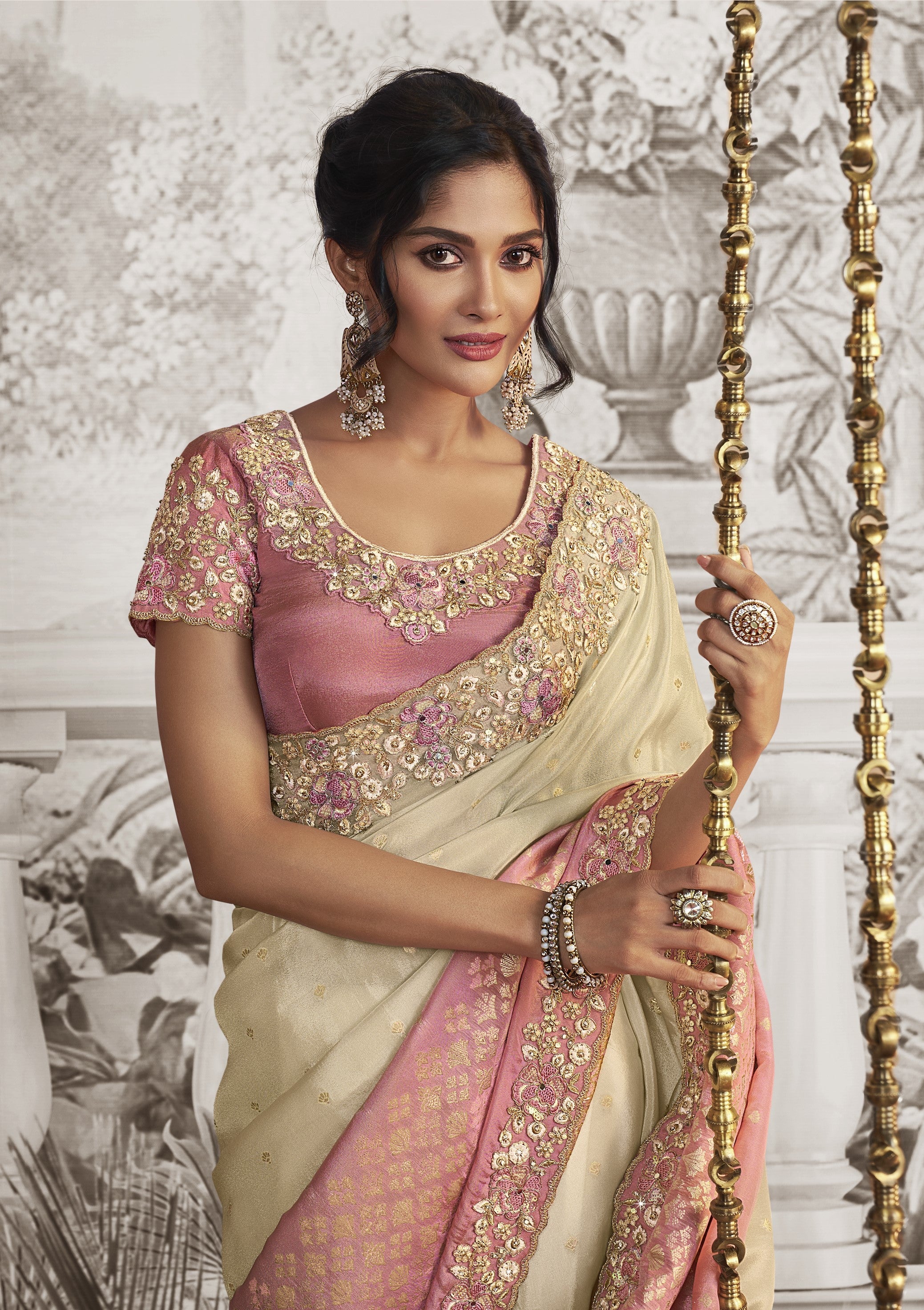 Pink Ombre-Dyed Embroidered Saree