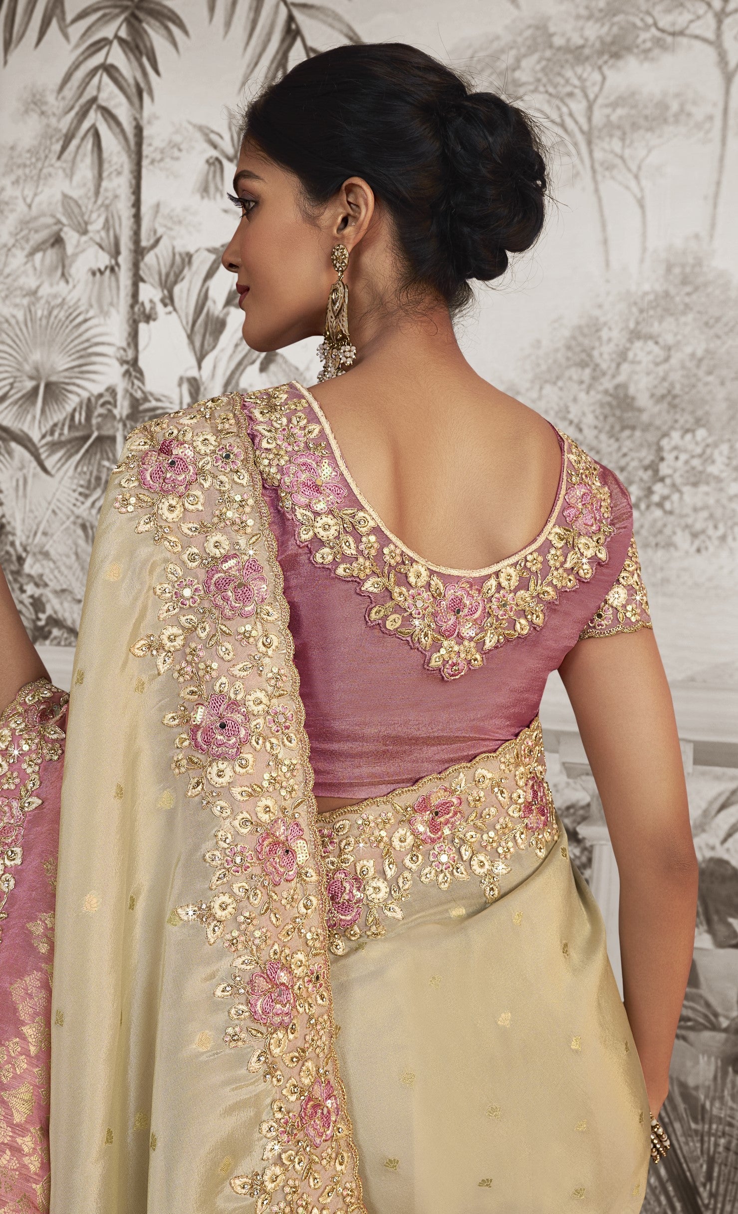 Pink Ombre-Dyed Embroidered Saree
