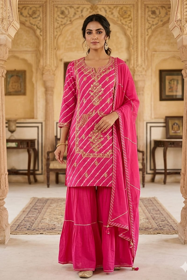 Petal Pink Embellished Tussar Silk Sharara Set