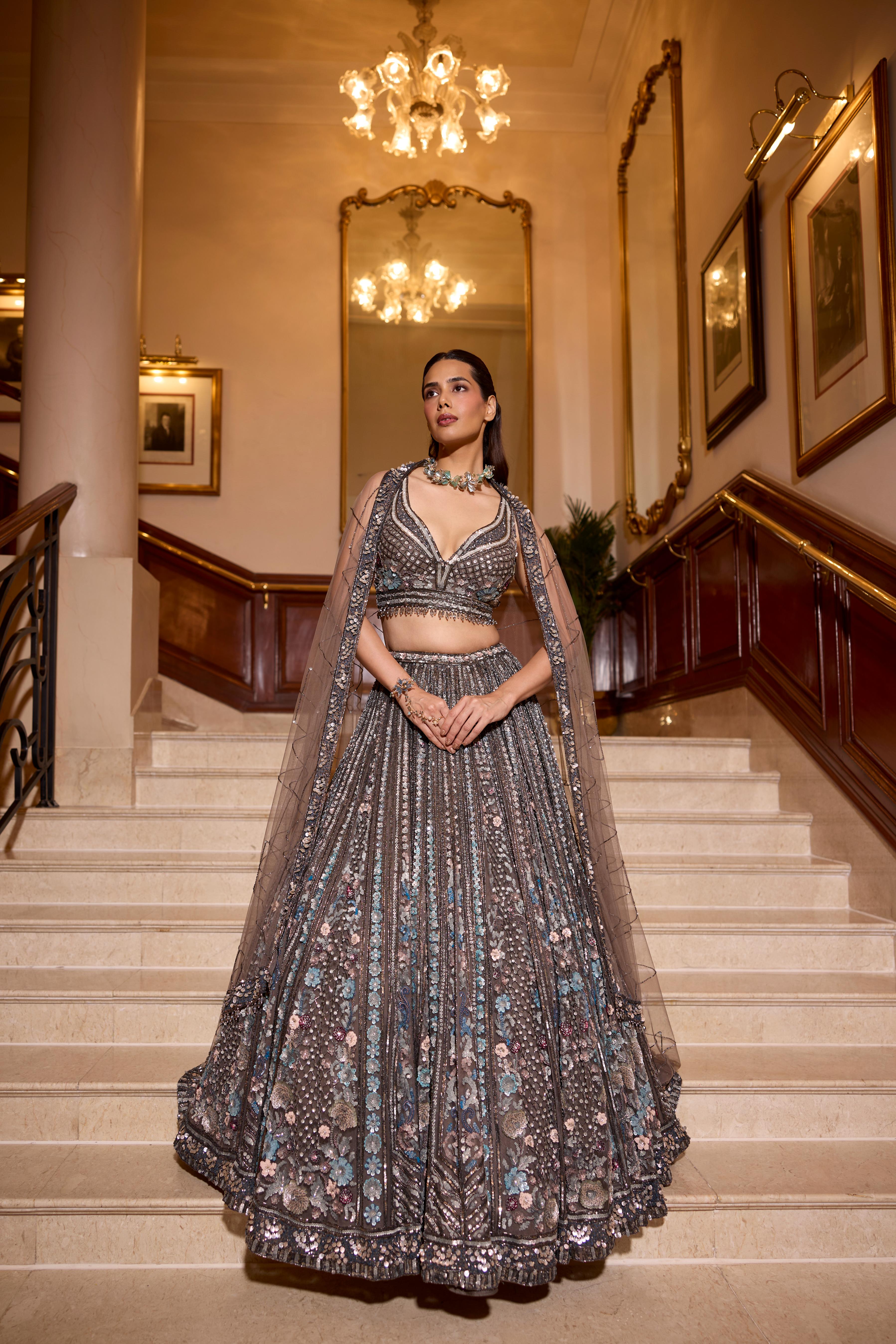 Smoky Grey Embellished Premium Lehenga Set