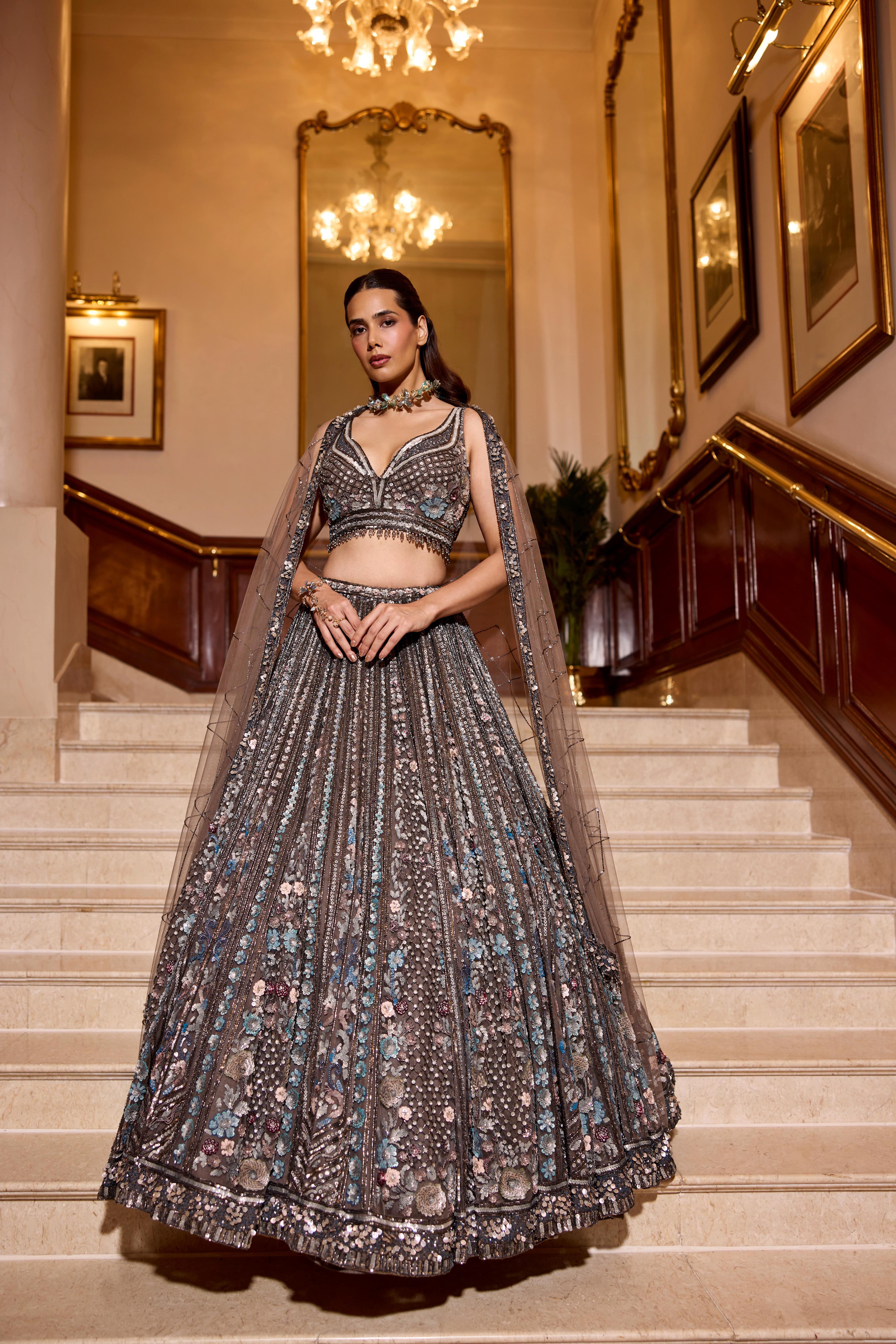 Smoky Grey Embellished Premium Lehenga Set