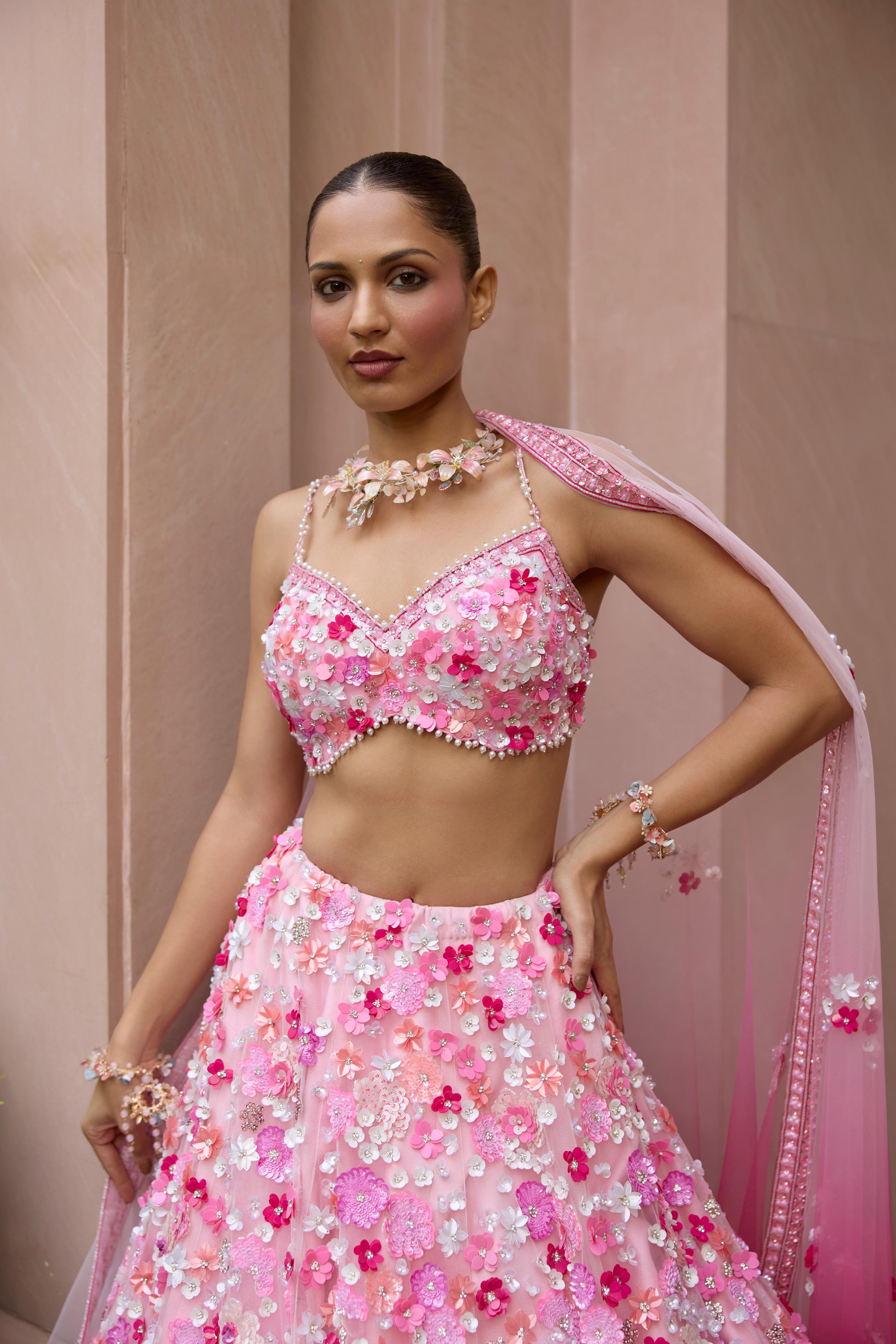 Floral Pink Ombre Embellished Premium Lehenga Set