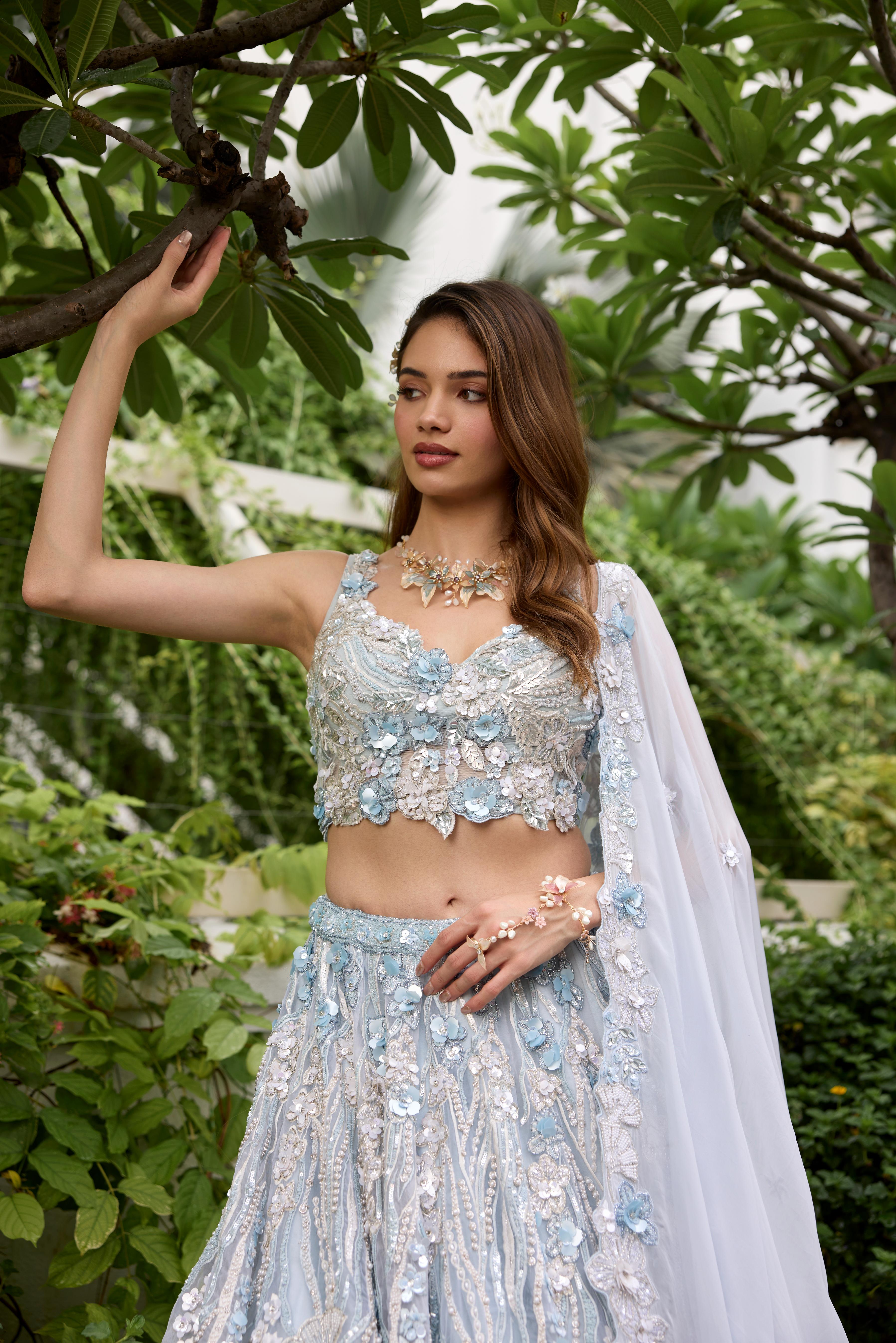 Icy Blue Embellished Premium Lehenga Set