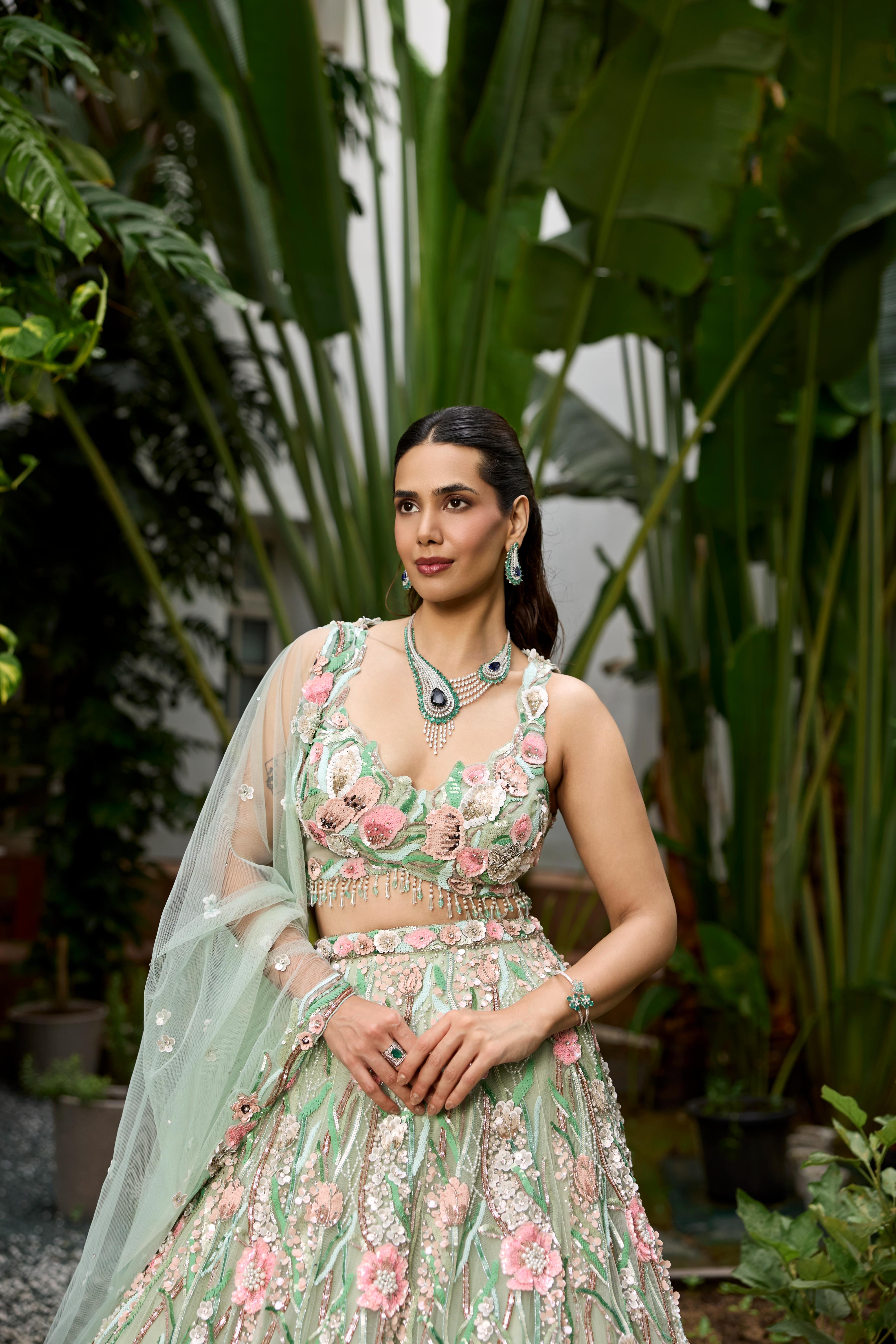 Pistachio Green Embellished Premium Lehenga Set