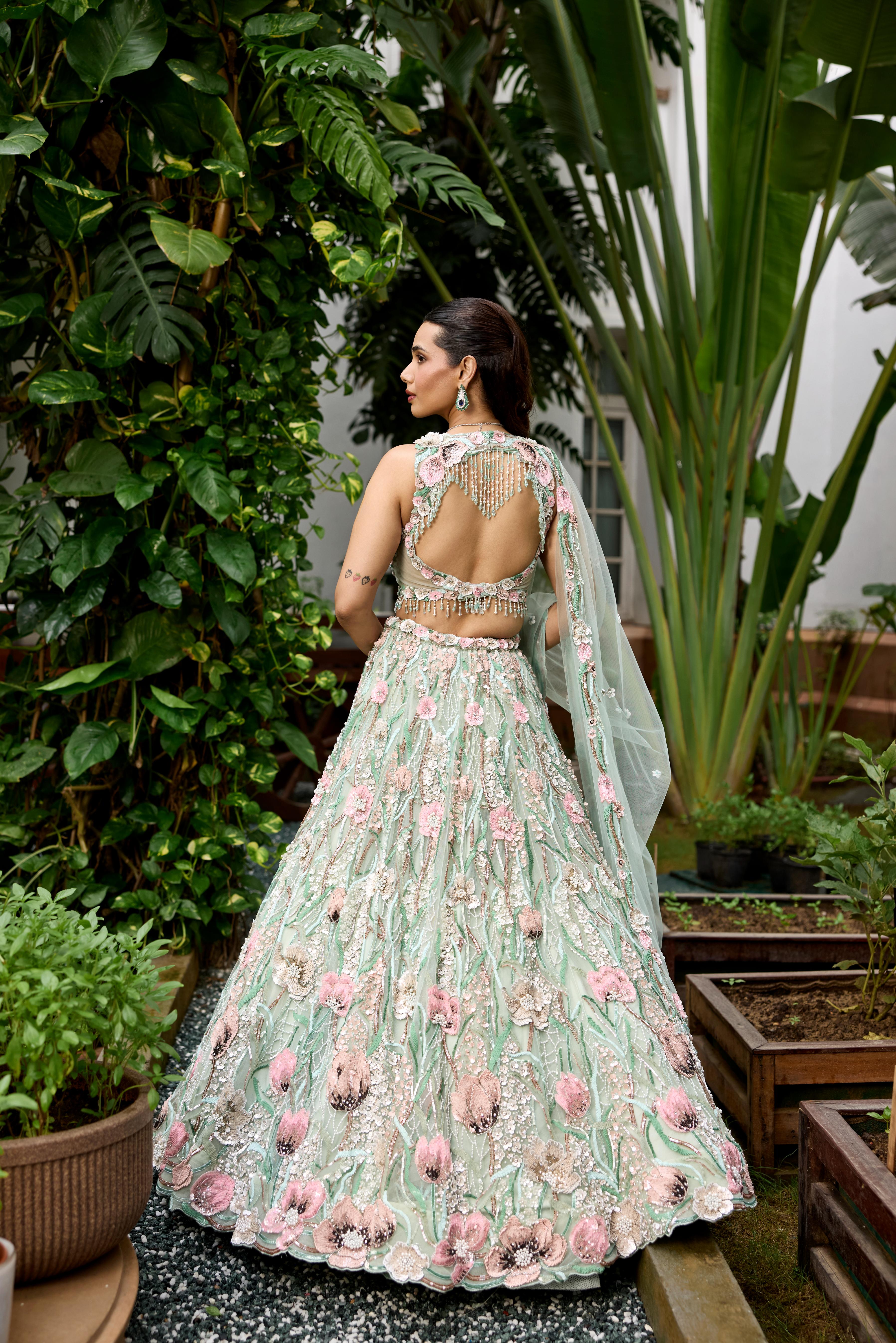 Pistachio Green Embellished Premium Lehenga Set