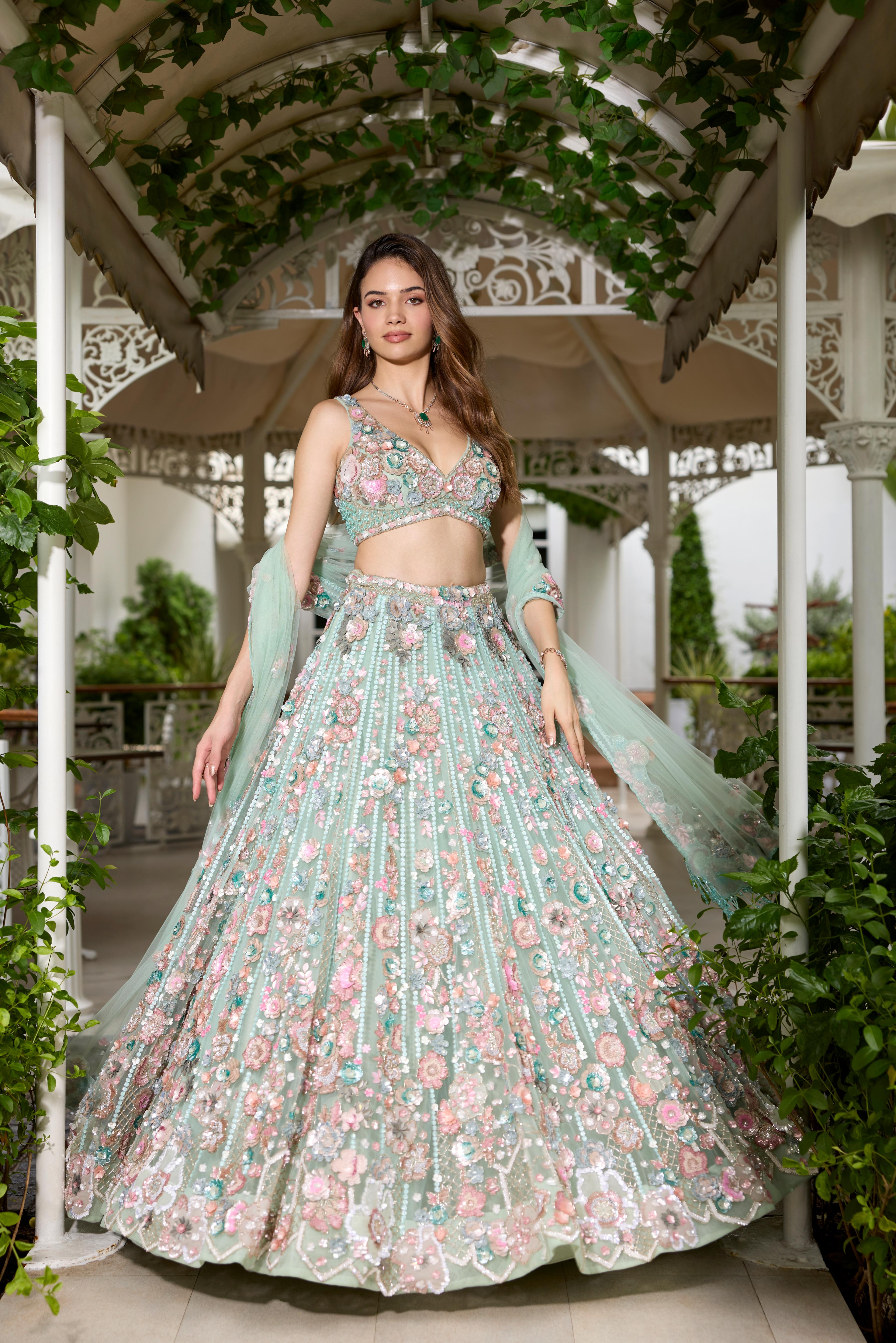 Seafoam Green Embellished Premium Lehenga Set