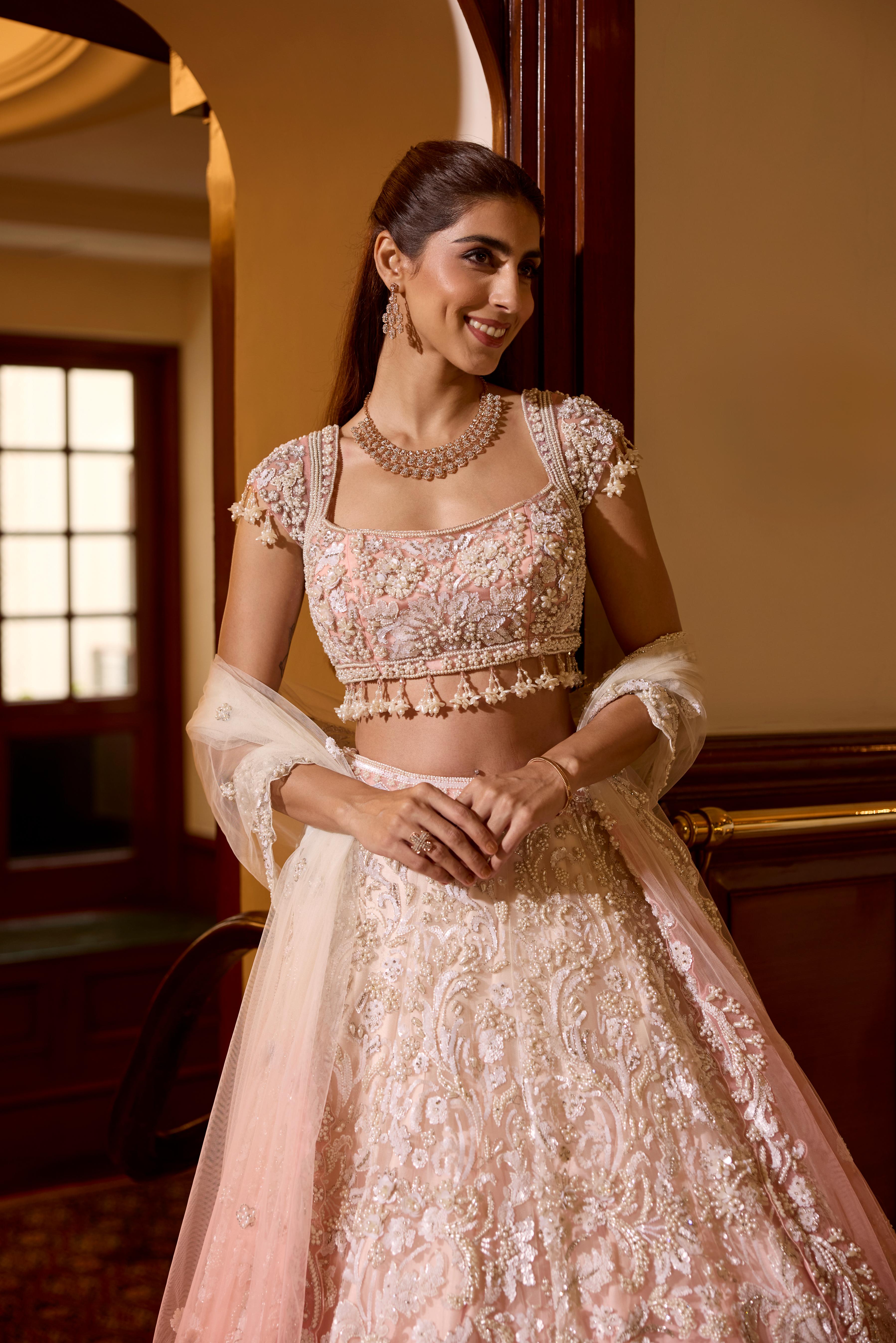 Blush Pink Ombre Embellished Premium Lehenga Set