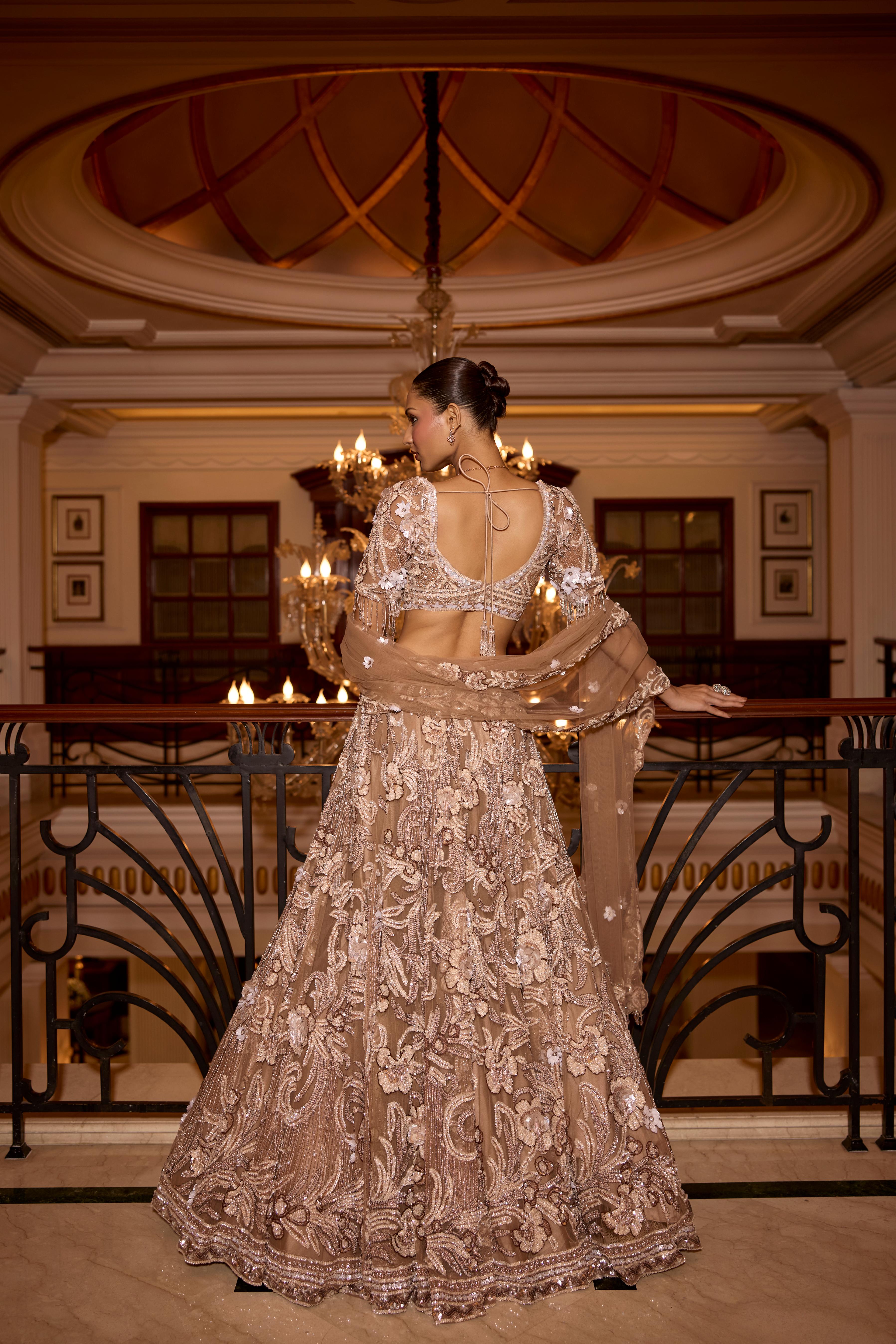 Brown Gold Embellished Premium Lehenga Set