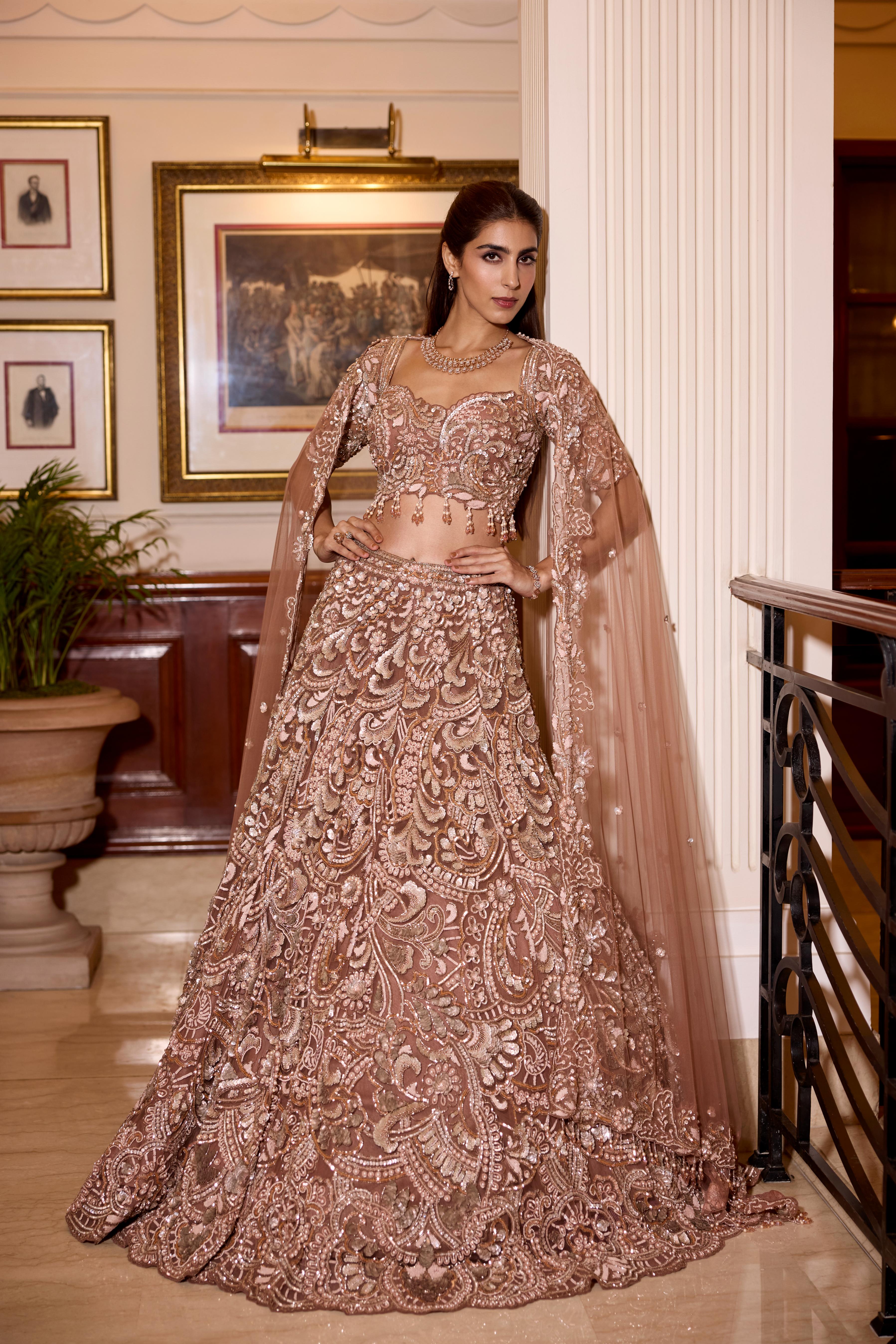 Muted Brown-Pink Embellished Premium Lehenga Set