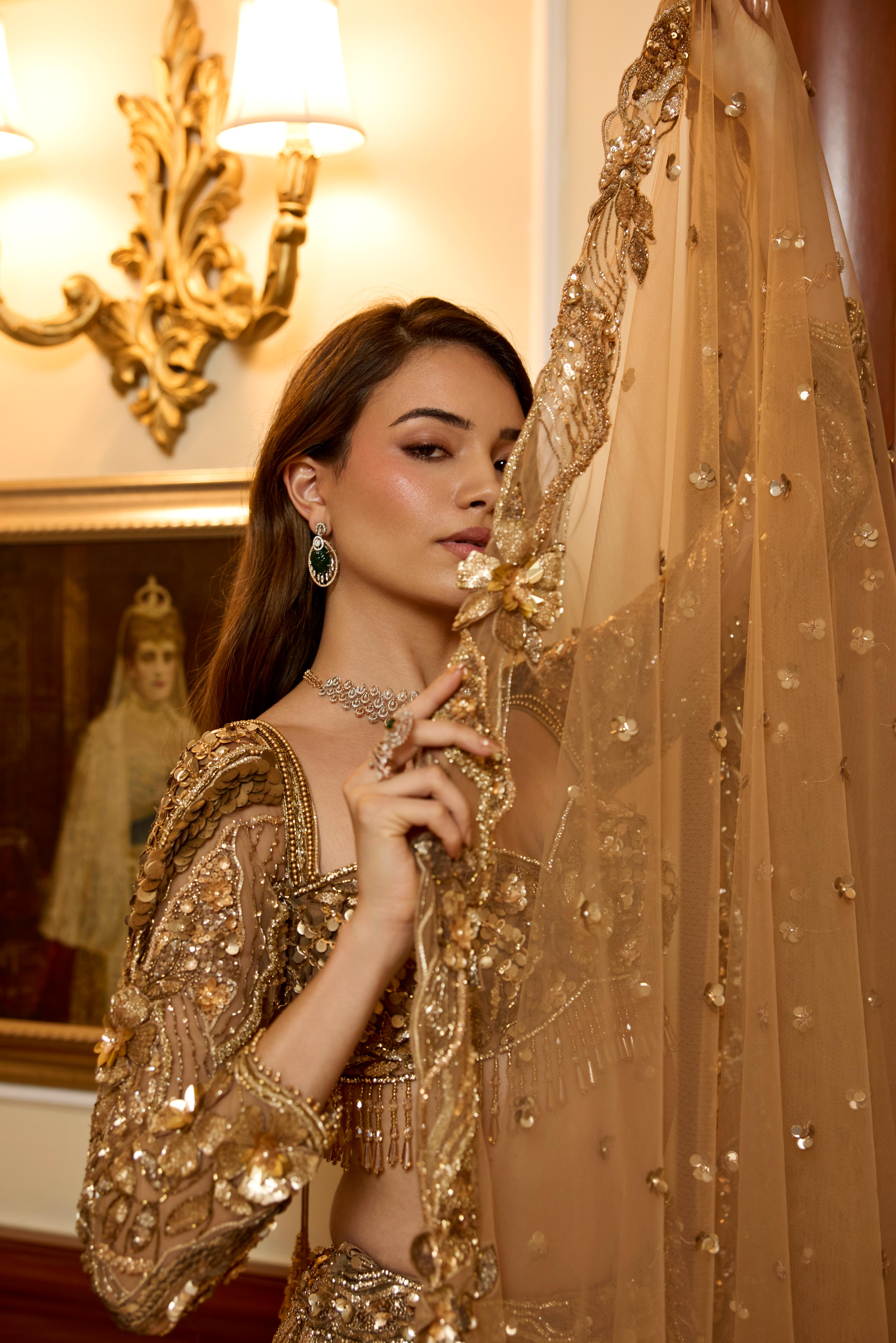 Dark Gold Embellished Premium Lehenga Set