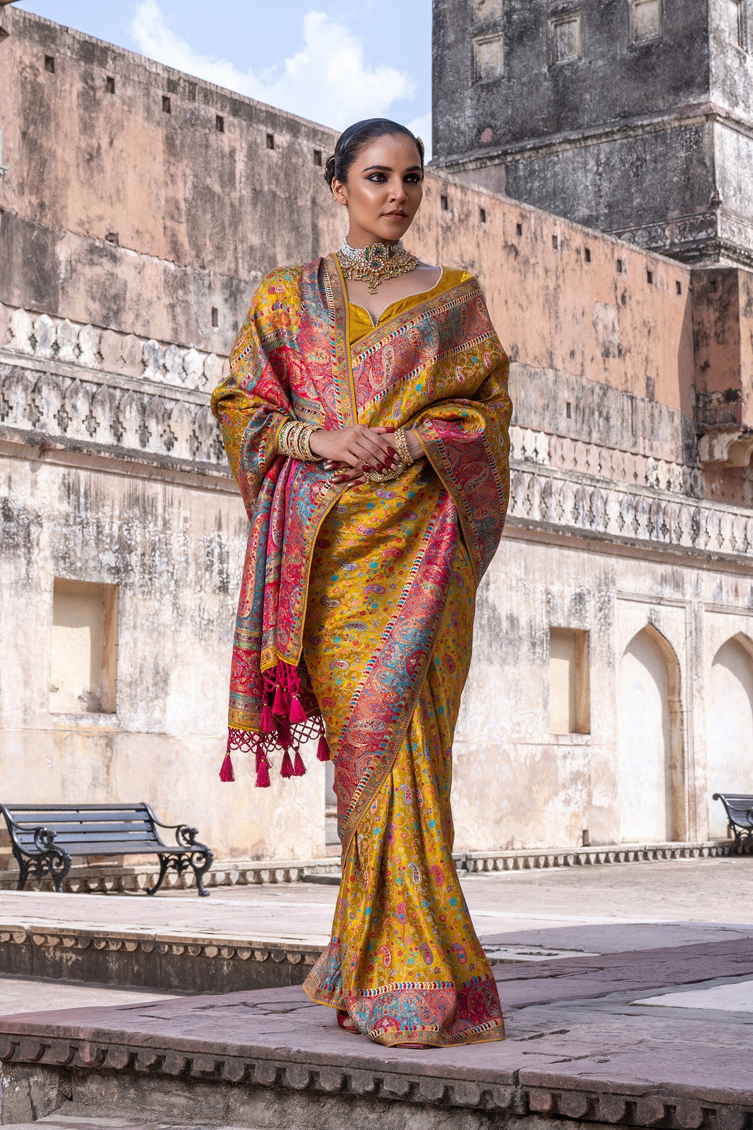 Amber Yellow Woven Gajji Silk Saree