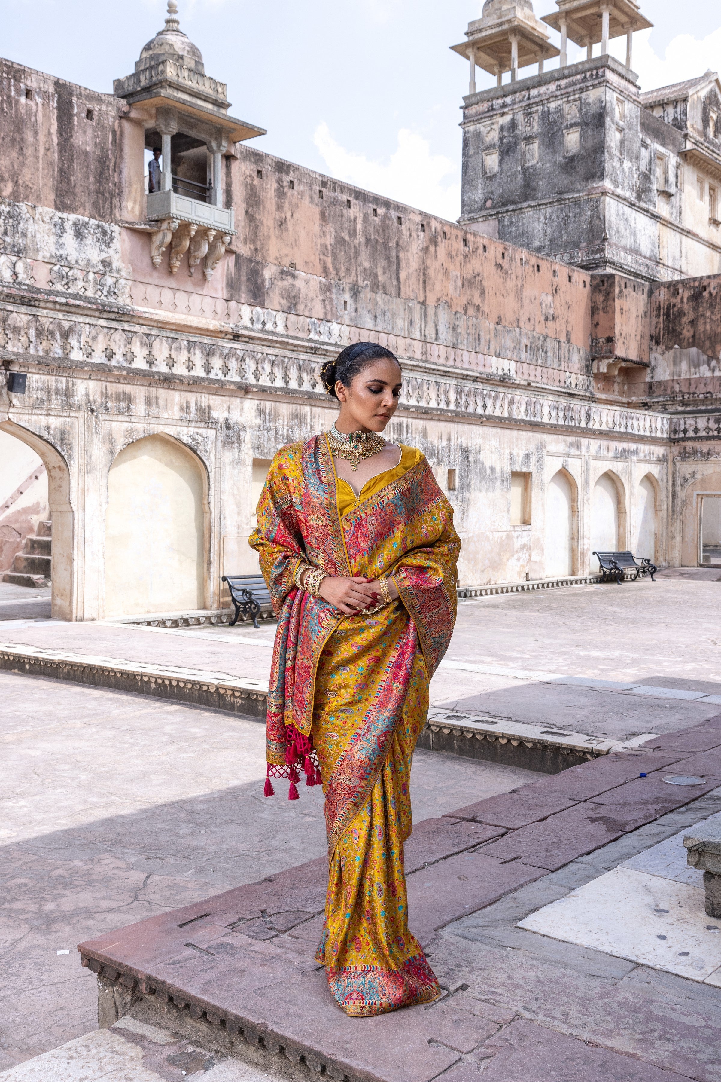 Amber Yellow Woven Gajji Silk Saree