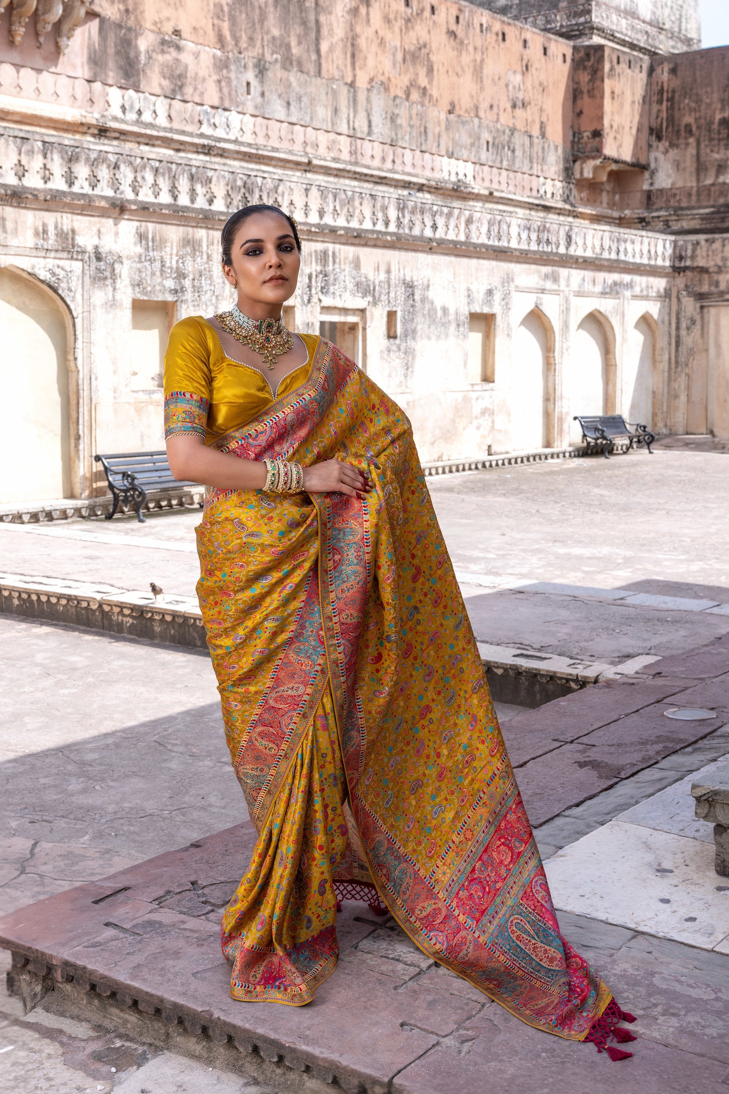 Amber Yellow Woven Gajji Silk Saree