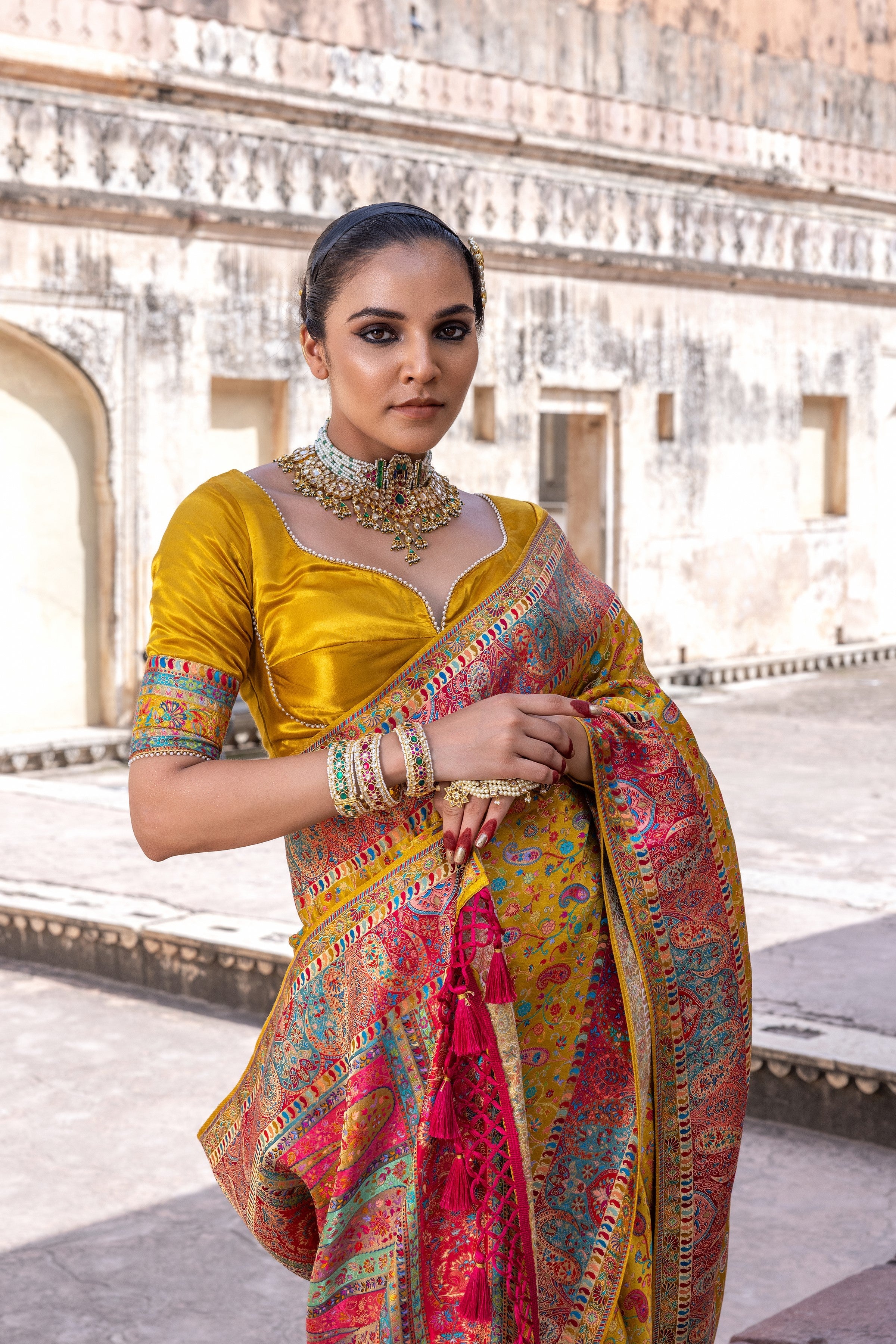 Amber Yellow Woven Gajji Silk Saree