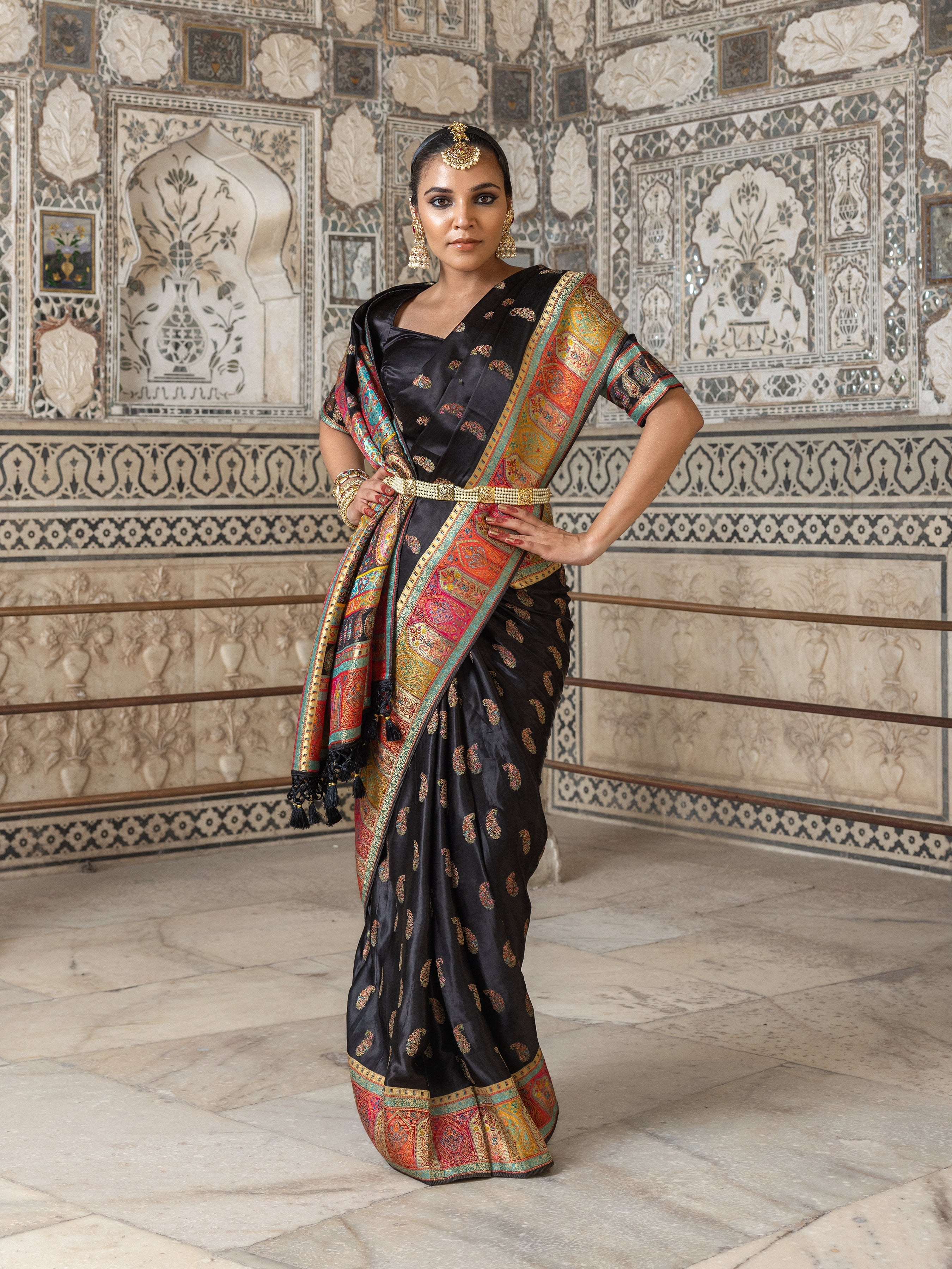Nightingale Black Traditional Printed Gajji Silk Saree