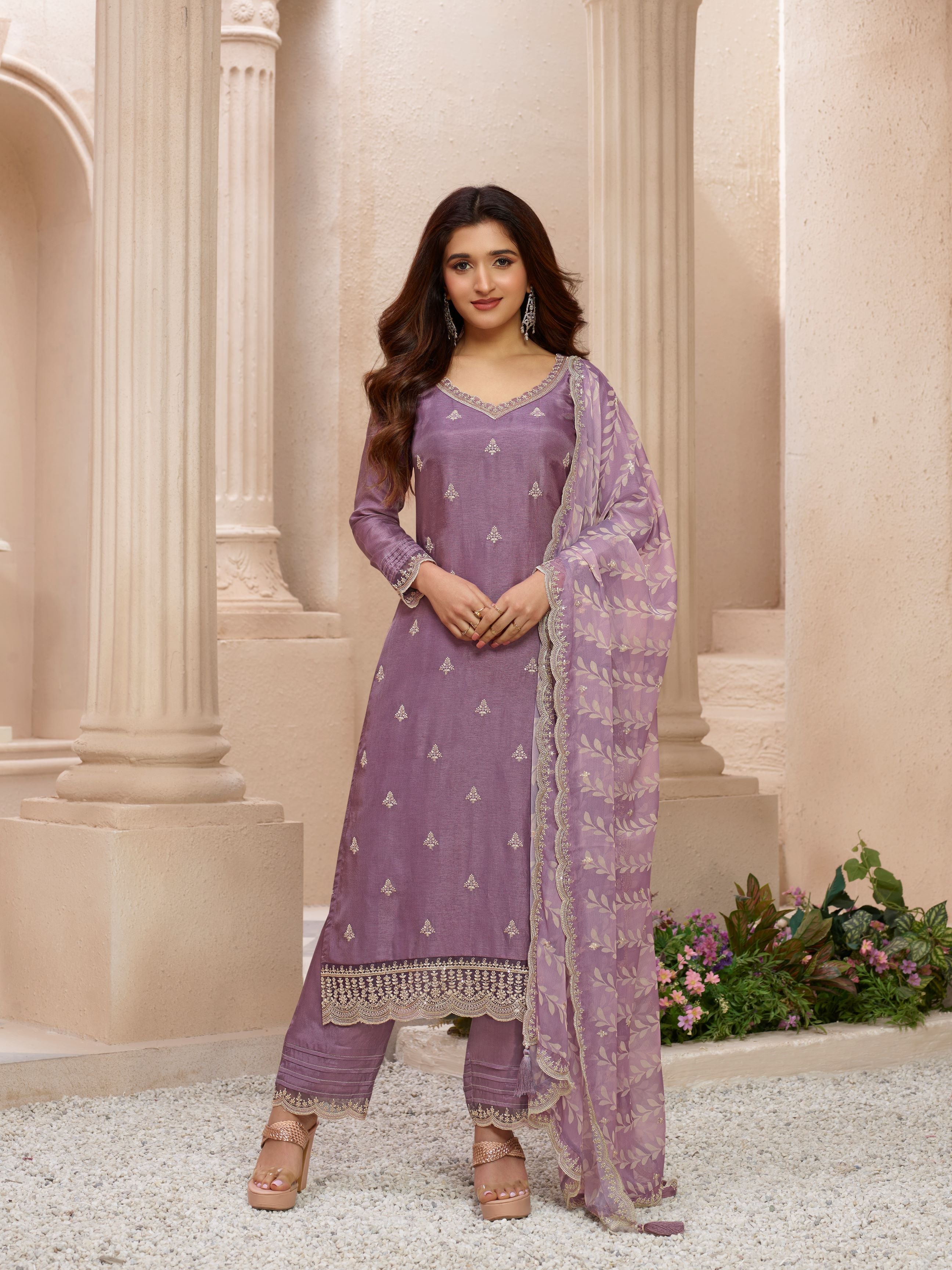 Mauve Dola Silk Kurta & Pant Set