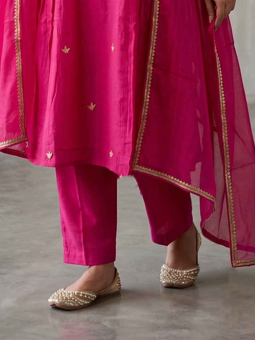 Bright Pink Embroidered Suit Set
