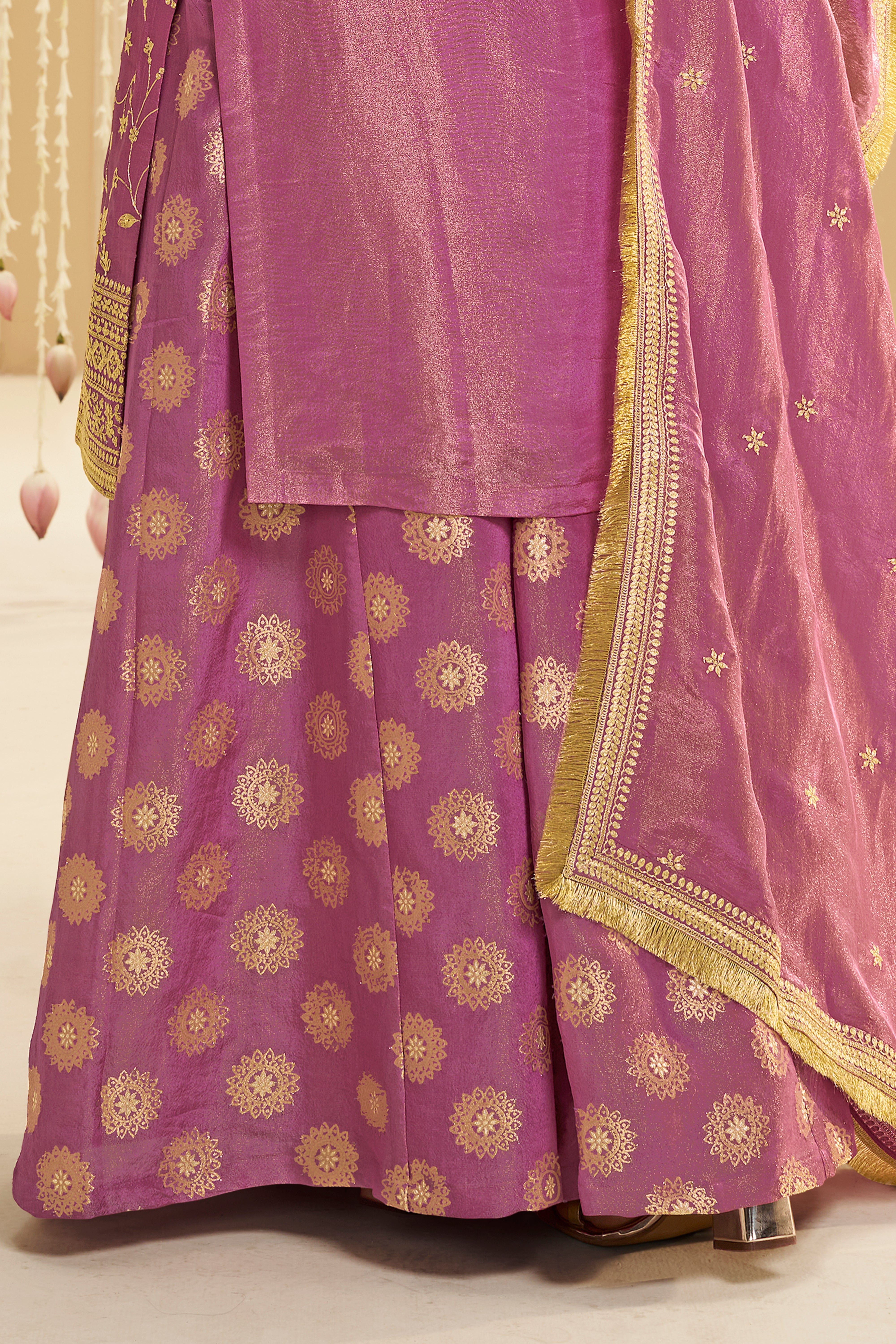 Golden Pink Banarasi Kurta & Palazzo Set