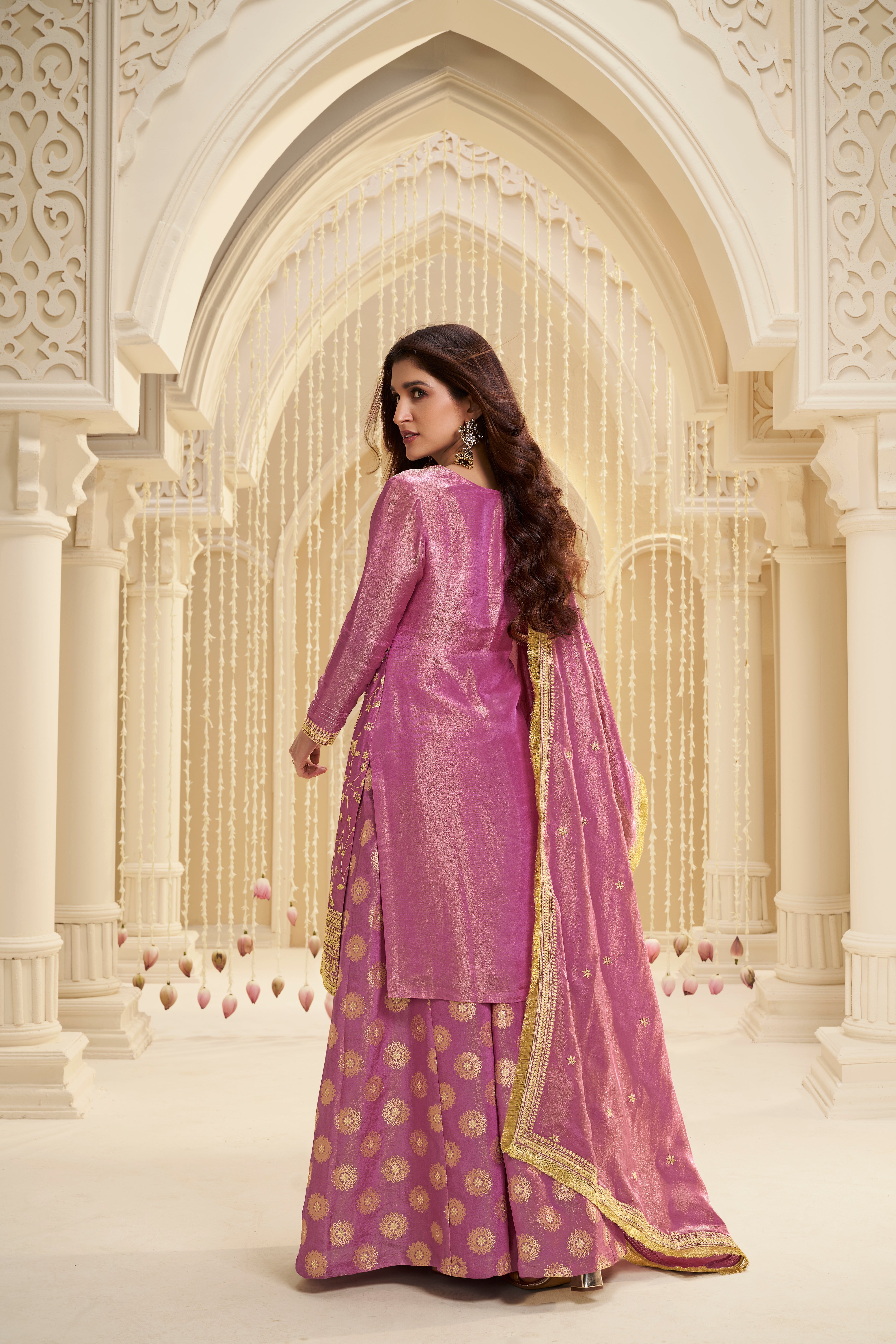 Golden Pink Banarasi Kurta & Palazzo Set