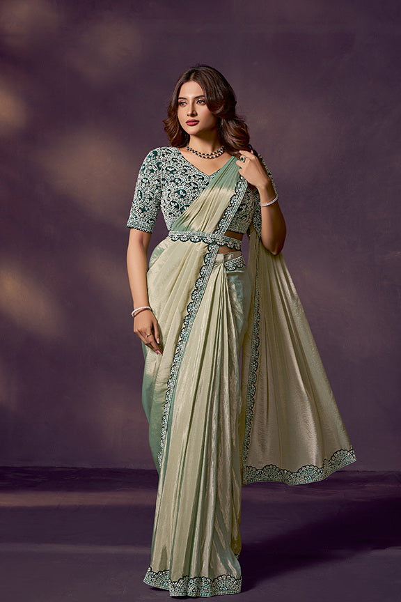 Sage Green Dual Tone Embellished Premium Silk Saree