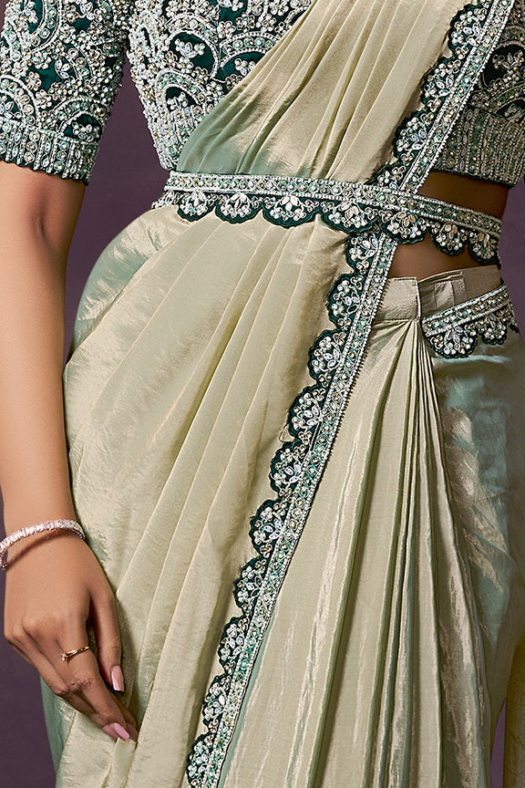 Sage Green Dual Tone Embellished Premium Silk Saree