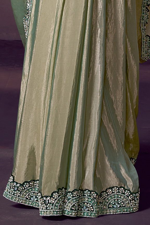 Sage Green Dual Tone Embellished Premium Silk Saree