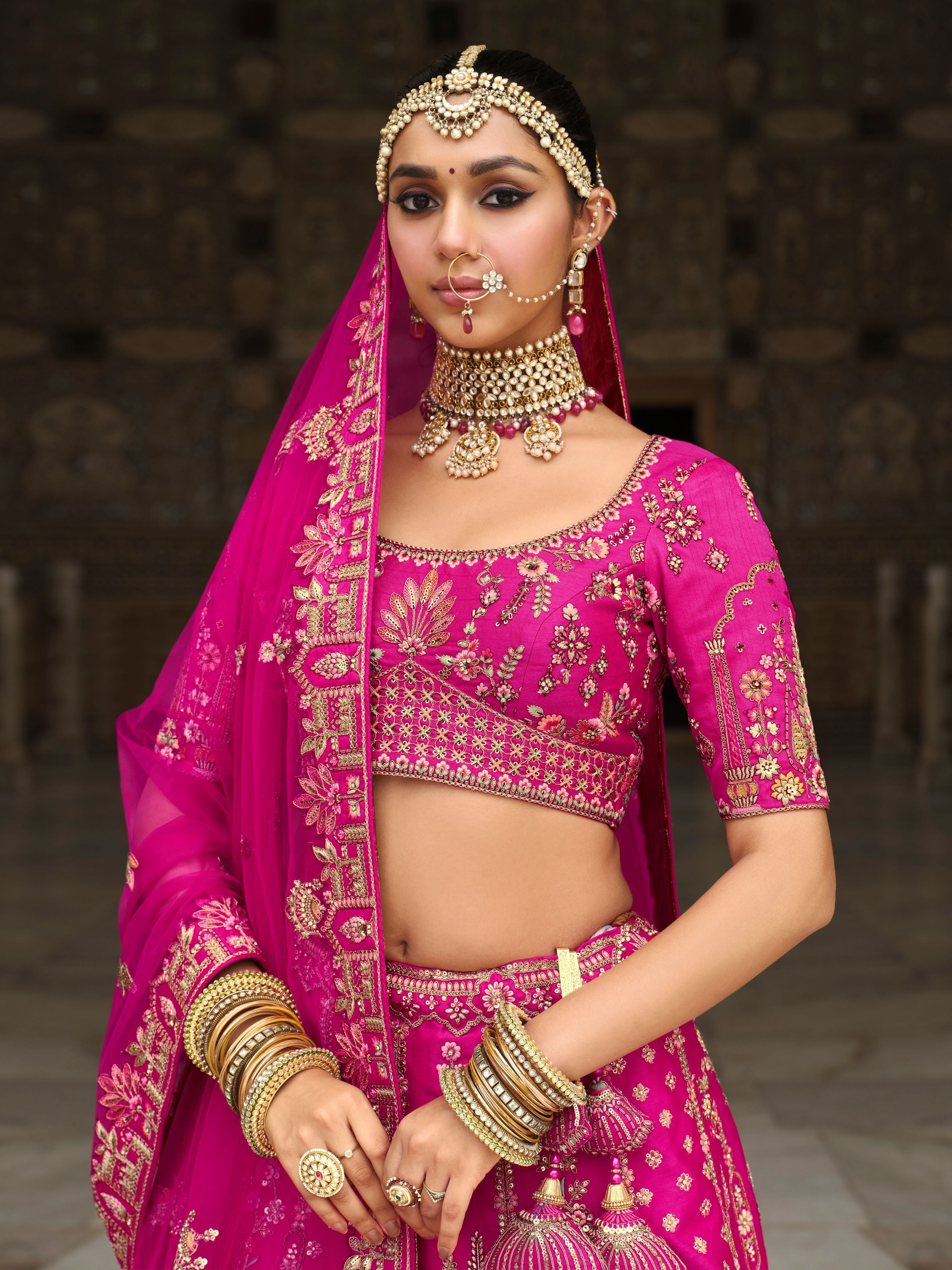 Rosy Radiance Embellished Premium Silk Lehenga Set