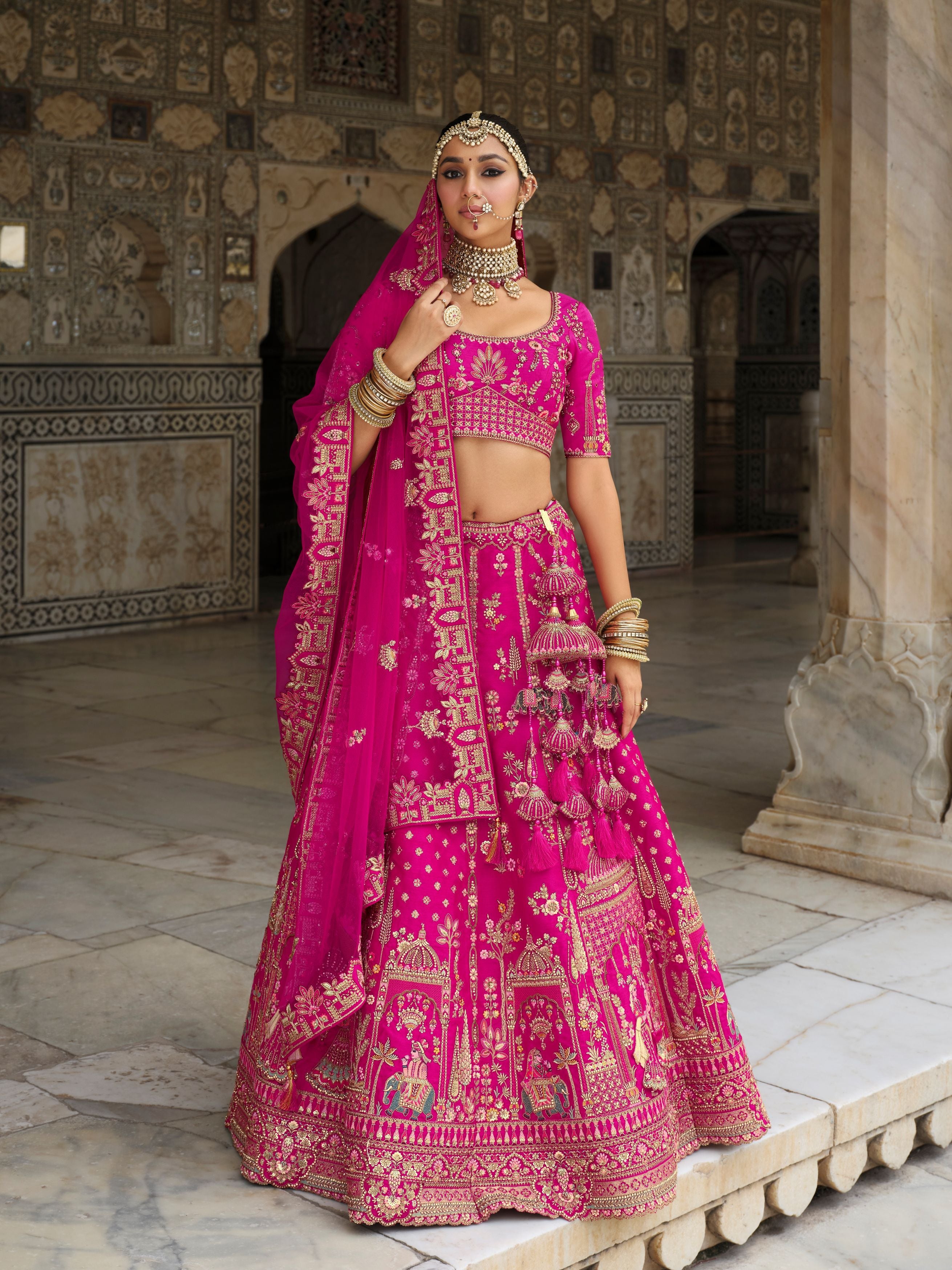 Rosy Radiance Embellished Premium Silk Lehenga Set