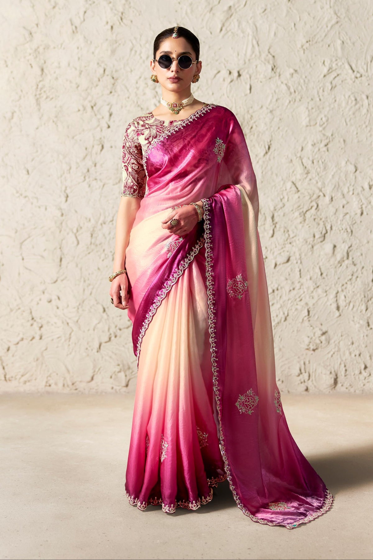 Pink Ombre Embellished Premium Soft Silk Saree